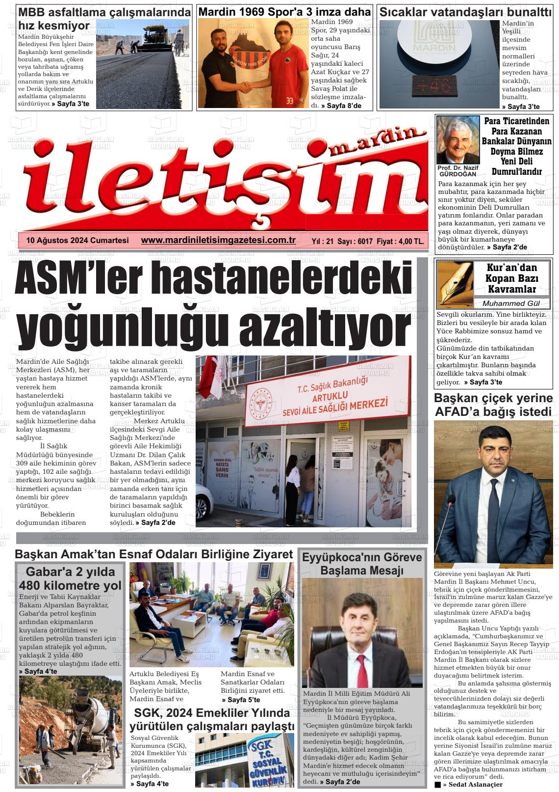 10 Ağustos 2024 Mardin İletişim Gazete Manşeti