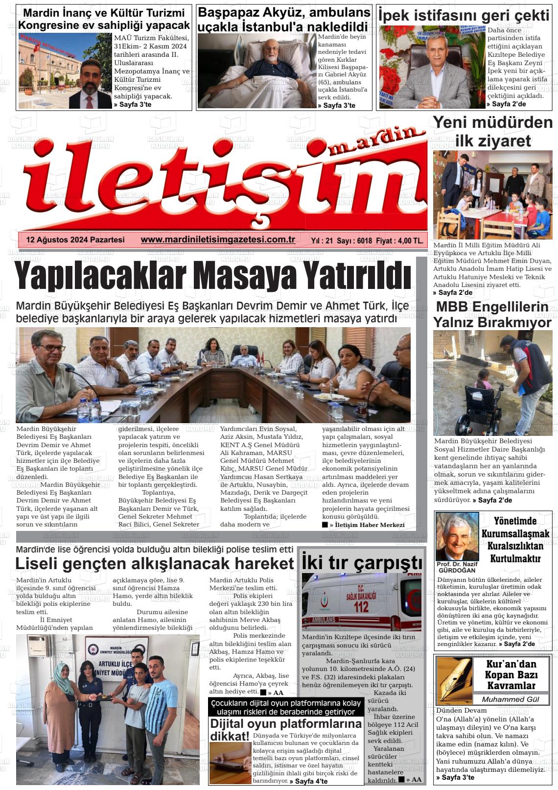 12 Ağustos 2024 Mardin İletişim Gazete Manşeti