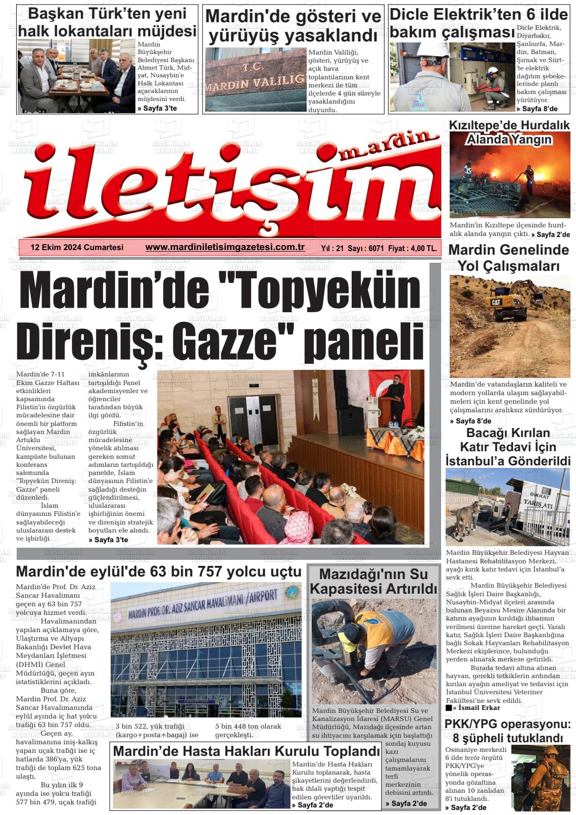 12 Ekim 2024 Mardin İletişim Gazete Manşeti