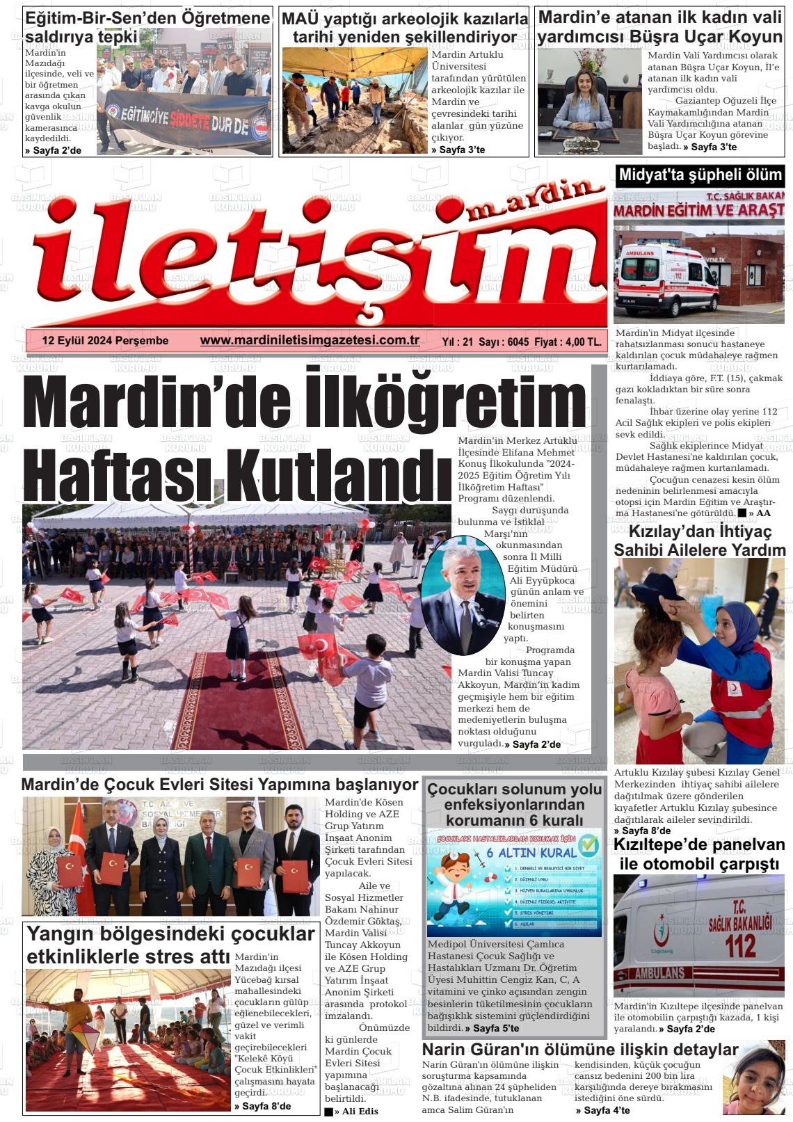 12 Eylül 2024 Mardin İletişim Gazete Manşeti