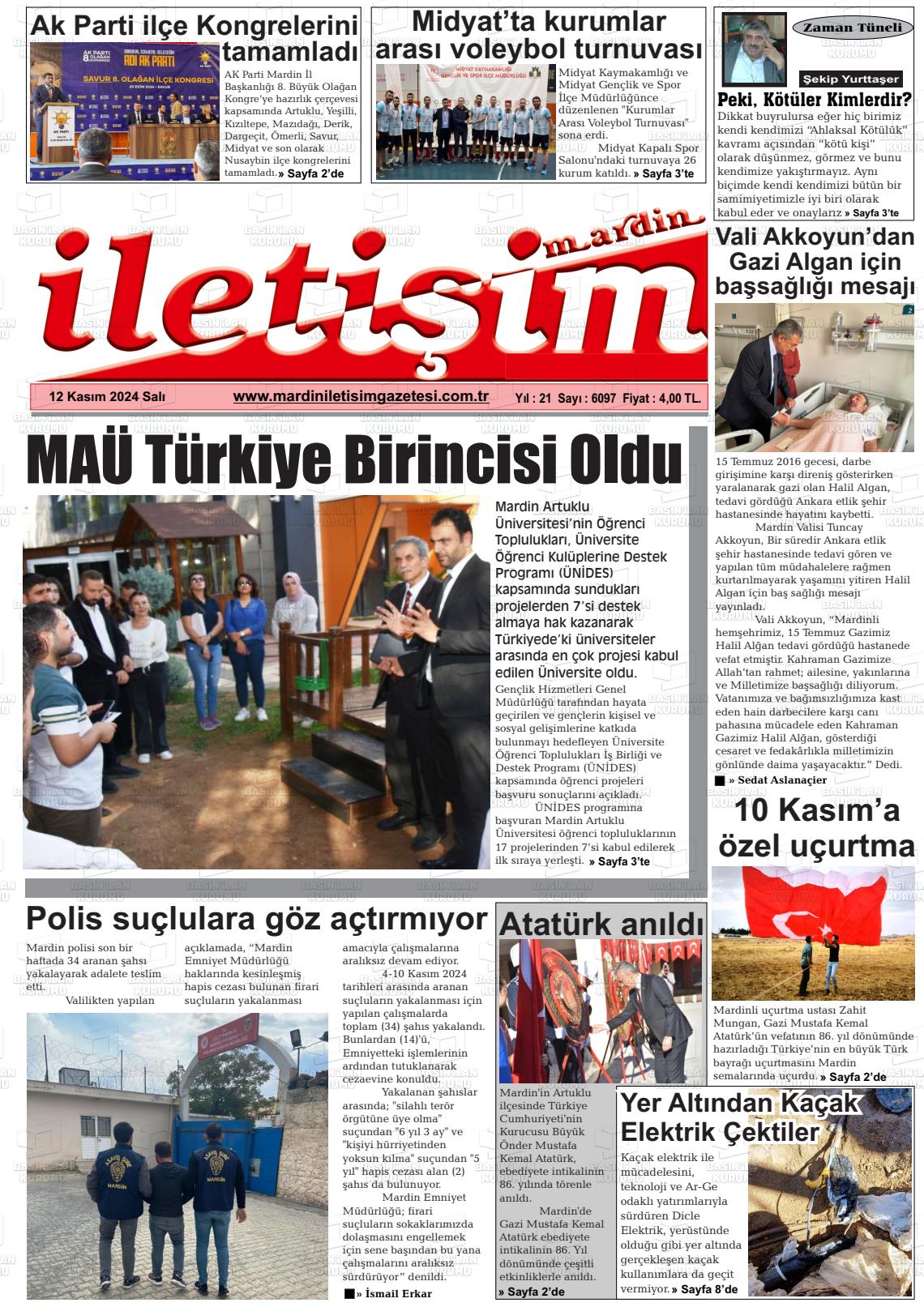 12 Kasım 2024 Mardin İletişim Gazete Manşeti