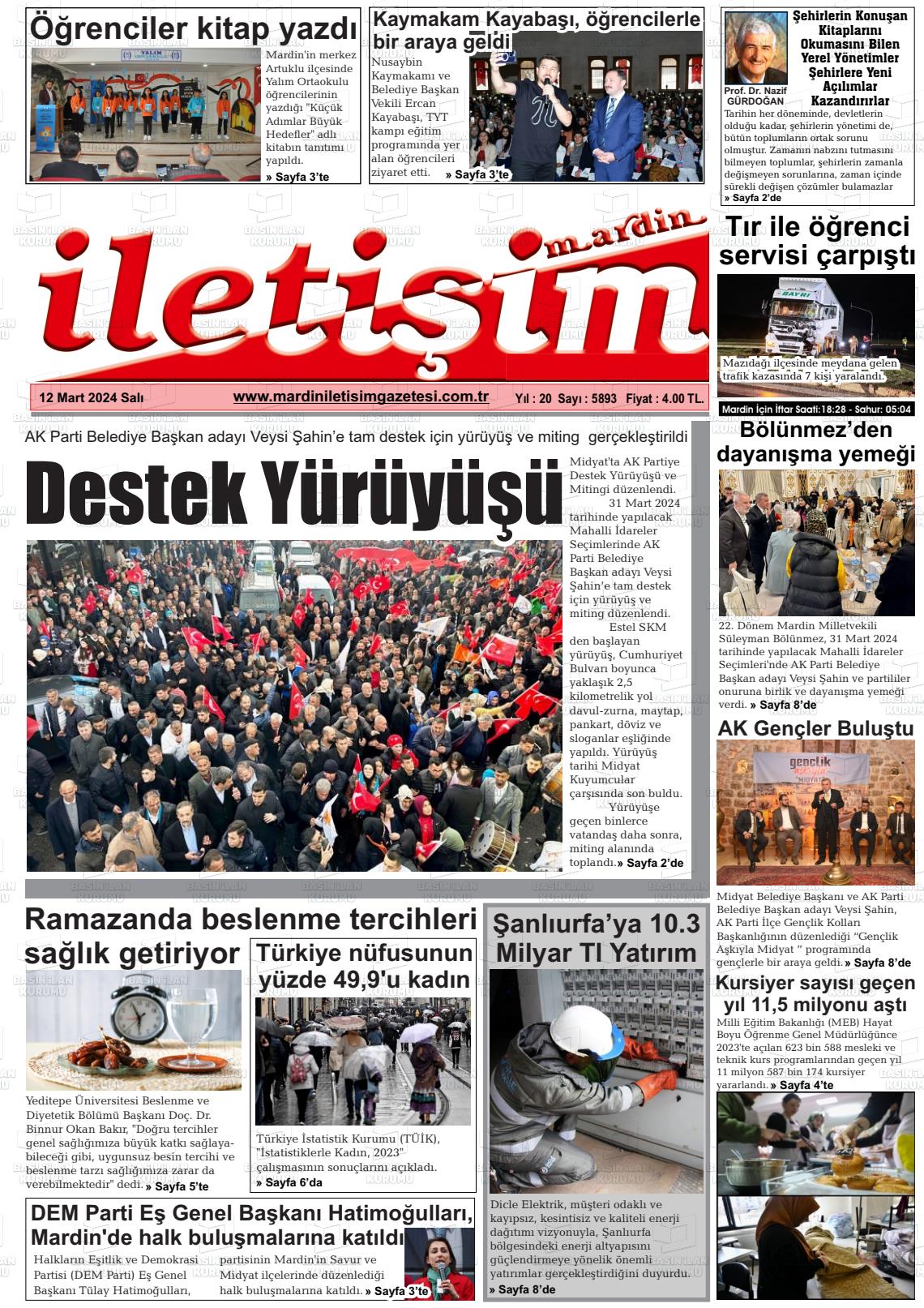 12 Mart 2024 Mardin İletişim Gazete Manşeti