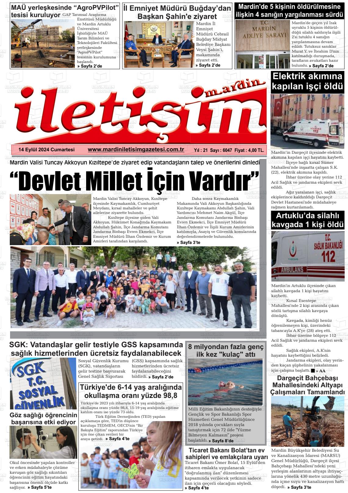 14 Eylül 2024 Mardin İletişim Gazete Manşeti