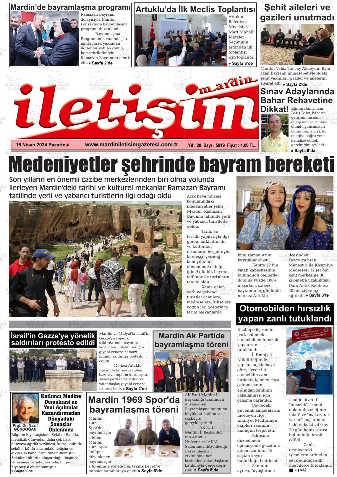 15 Nisan 2024 Mardin İletişim Gazete Manşeti