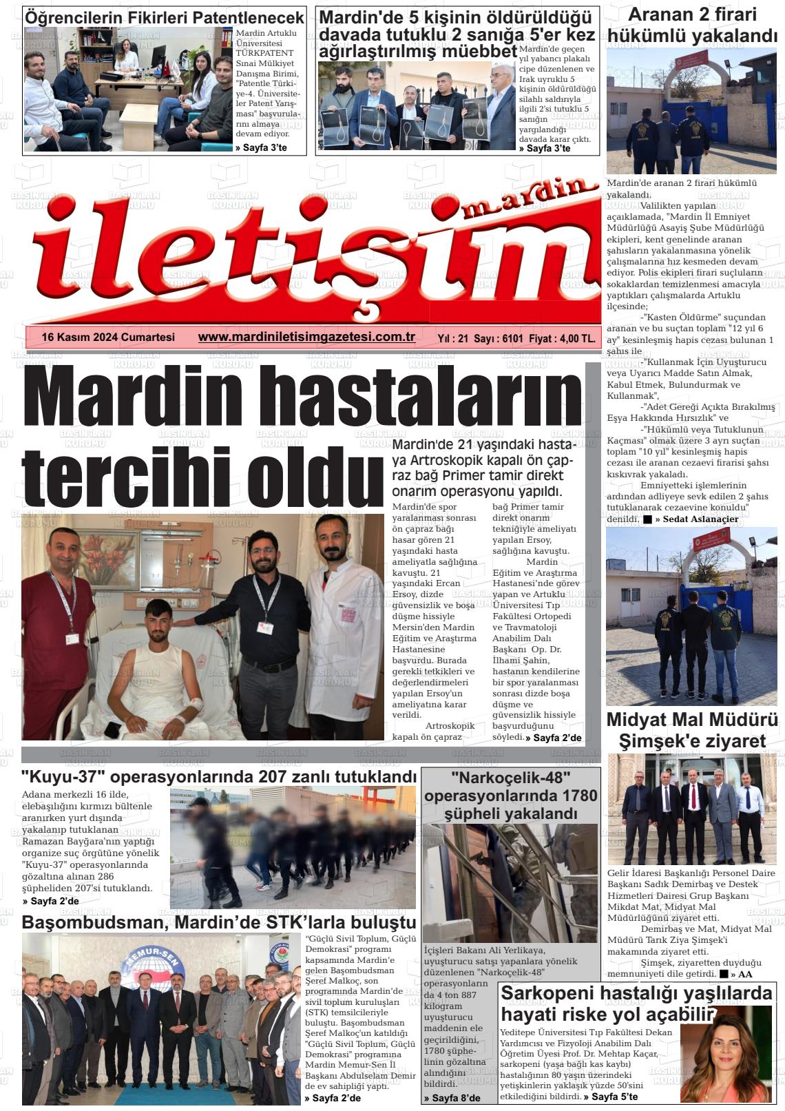 16 Kasım 2024 Mardin İletişim Gazete Manşeti