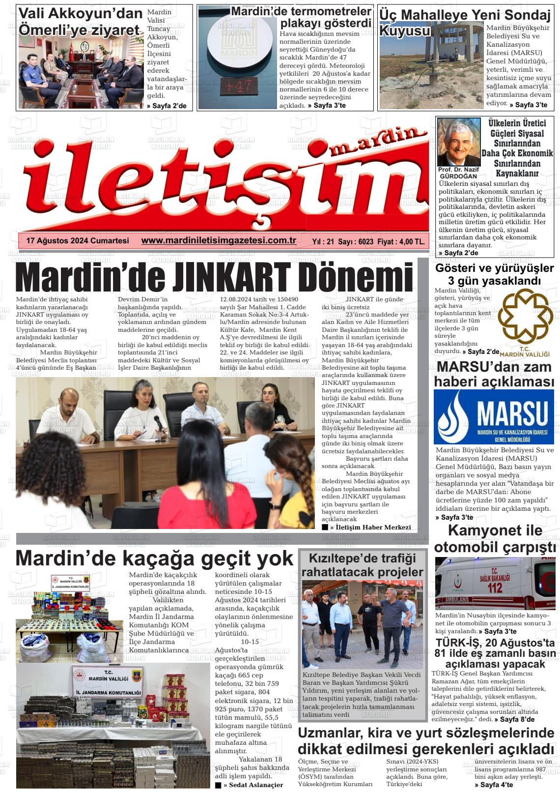 17 Ağustos 2024 Mardin İletişim Gazete Manşeti