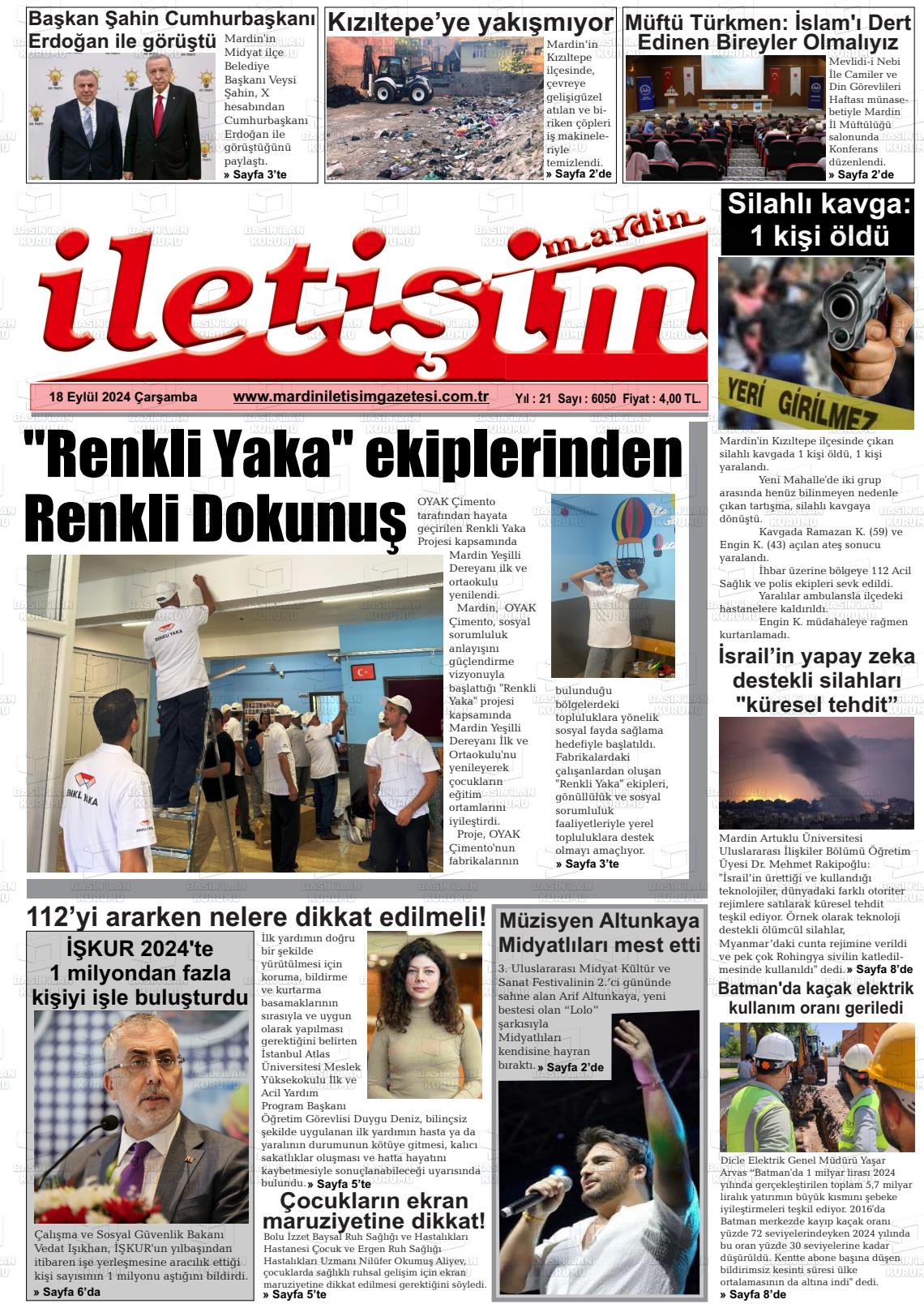 18 Eylül 2024 Mardin İletişim Gazete Manşeti