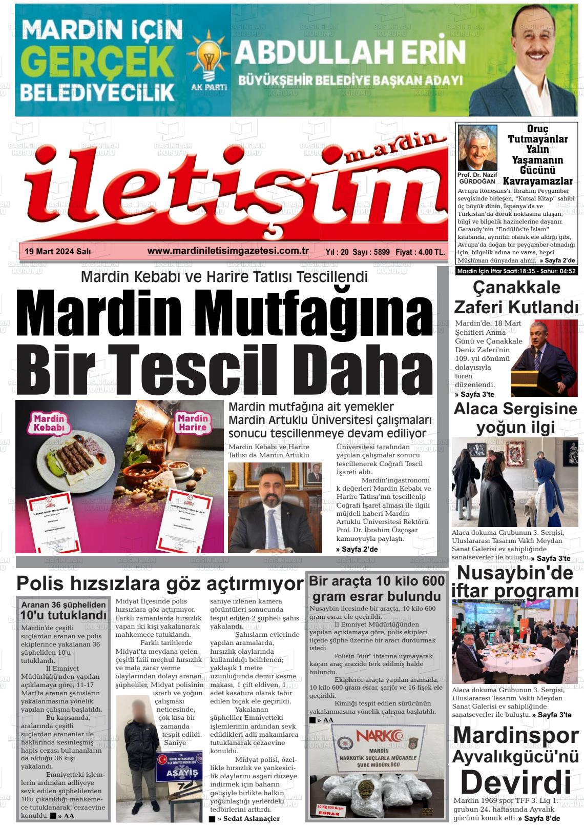 19 Mart 2024 Mardin İletişim Gazete Manşeti