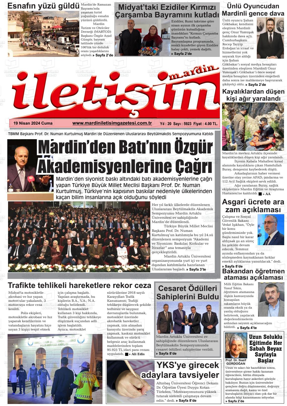 19 Nisan 2024 Mardin İletişim Gazete Manşeti