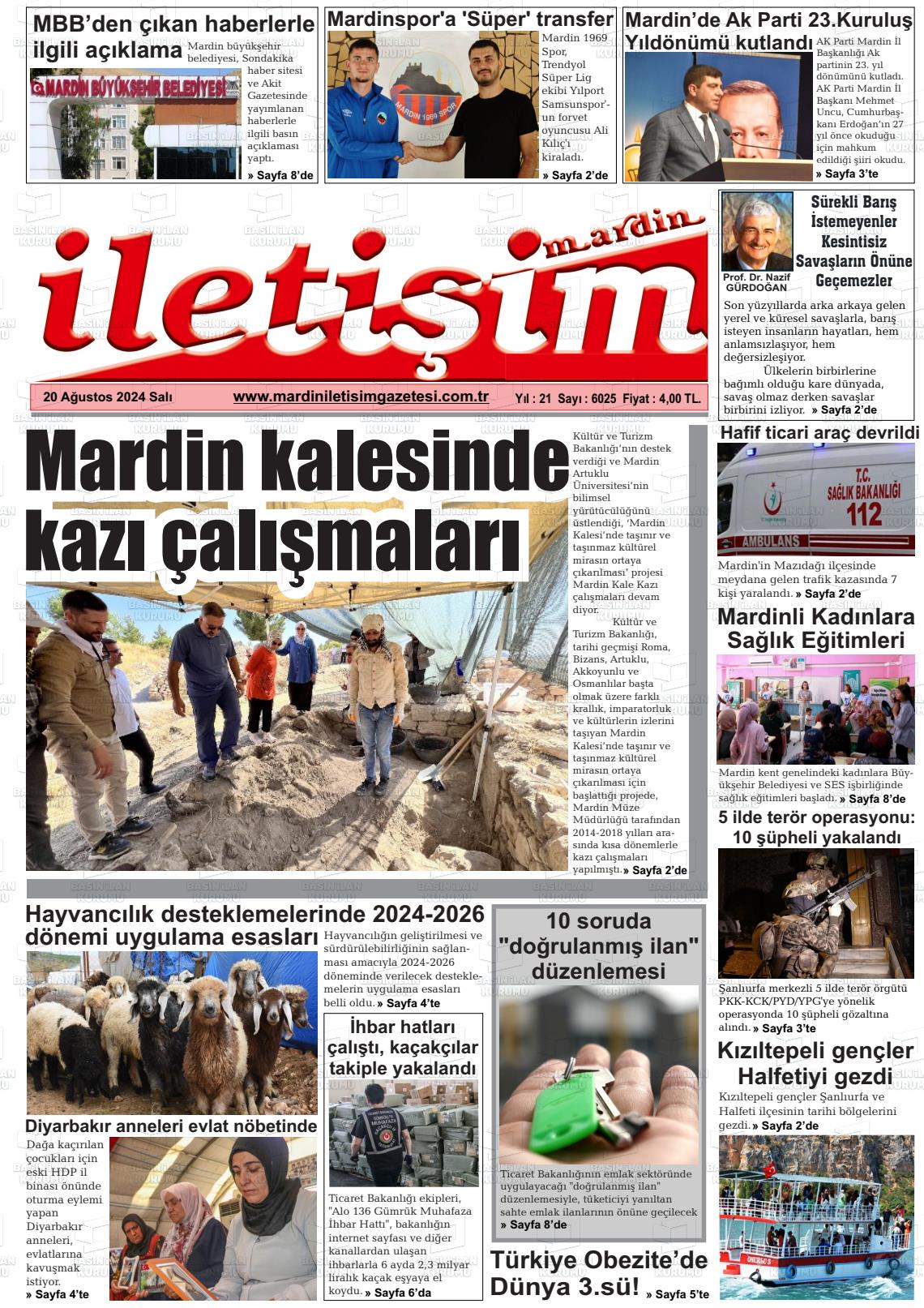 20 Ağustos 2024 Mardin İletişim Gazete Manşeti