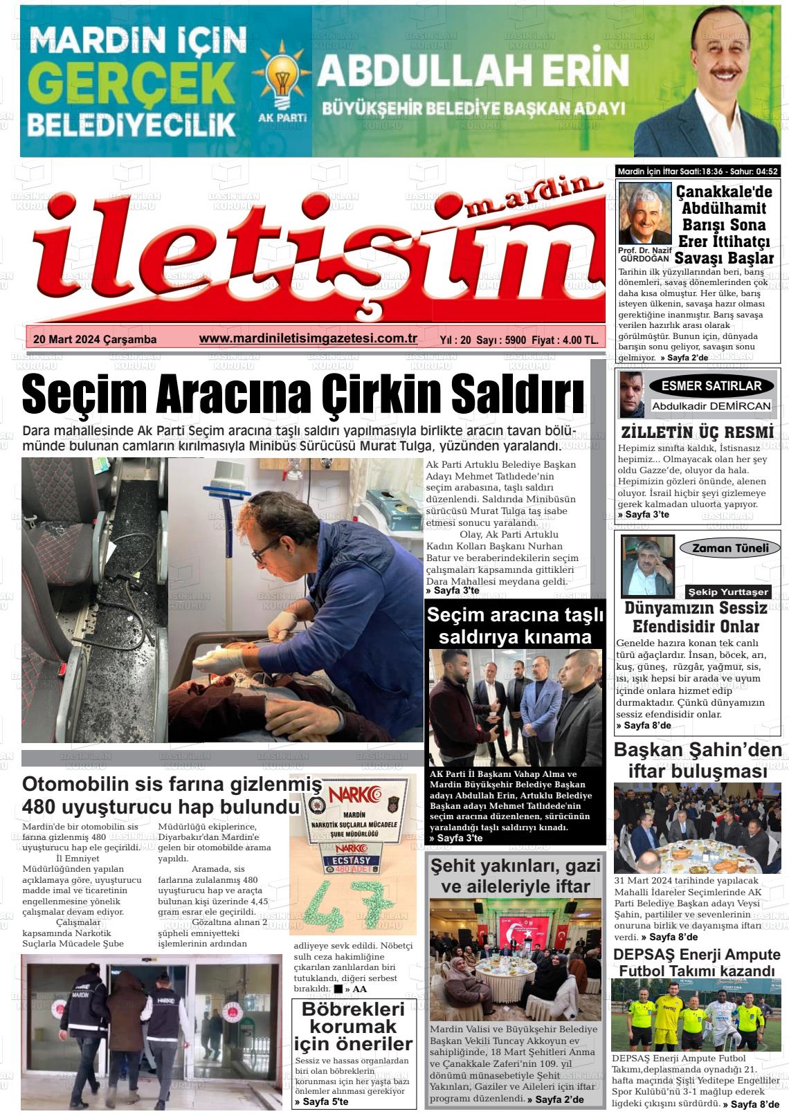 20 Mart 2024 Mardin İletişim Gazete Manşeti