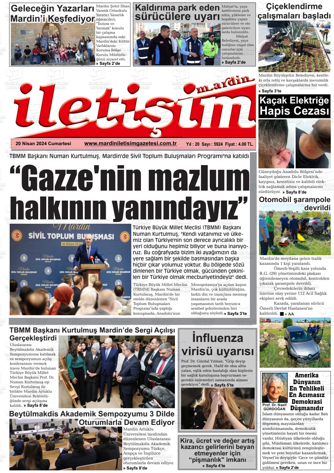 20 Nisan 2024 Mardin İletişim Gazete Manşeti