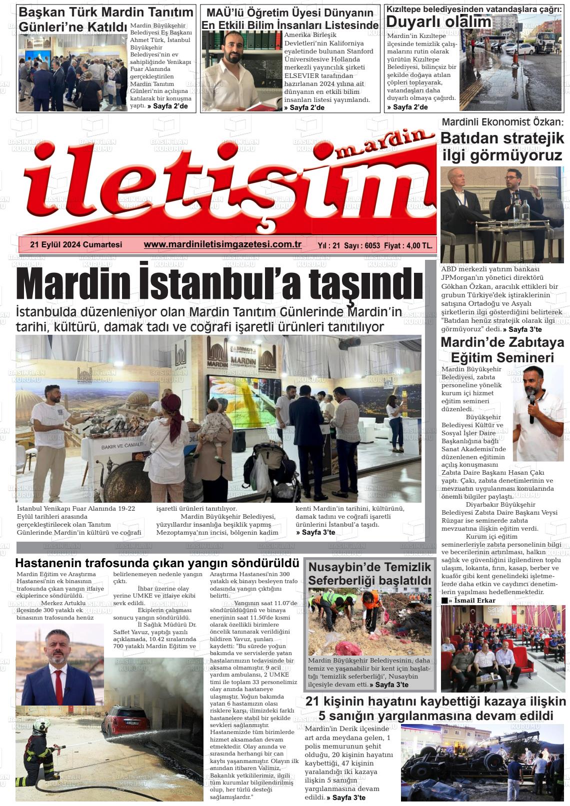 21 Eylül 2024 Mardin İletişim Gazete Manşeti