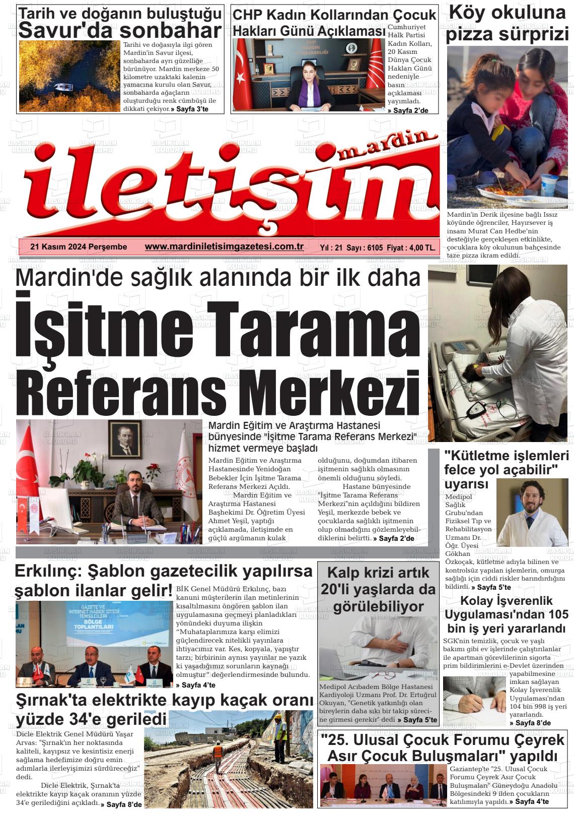 21 Kasım 2024 Mardin İletişim Gazete Manşeti