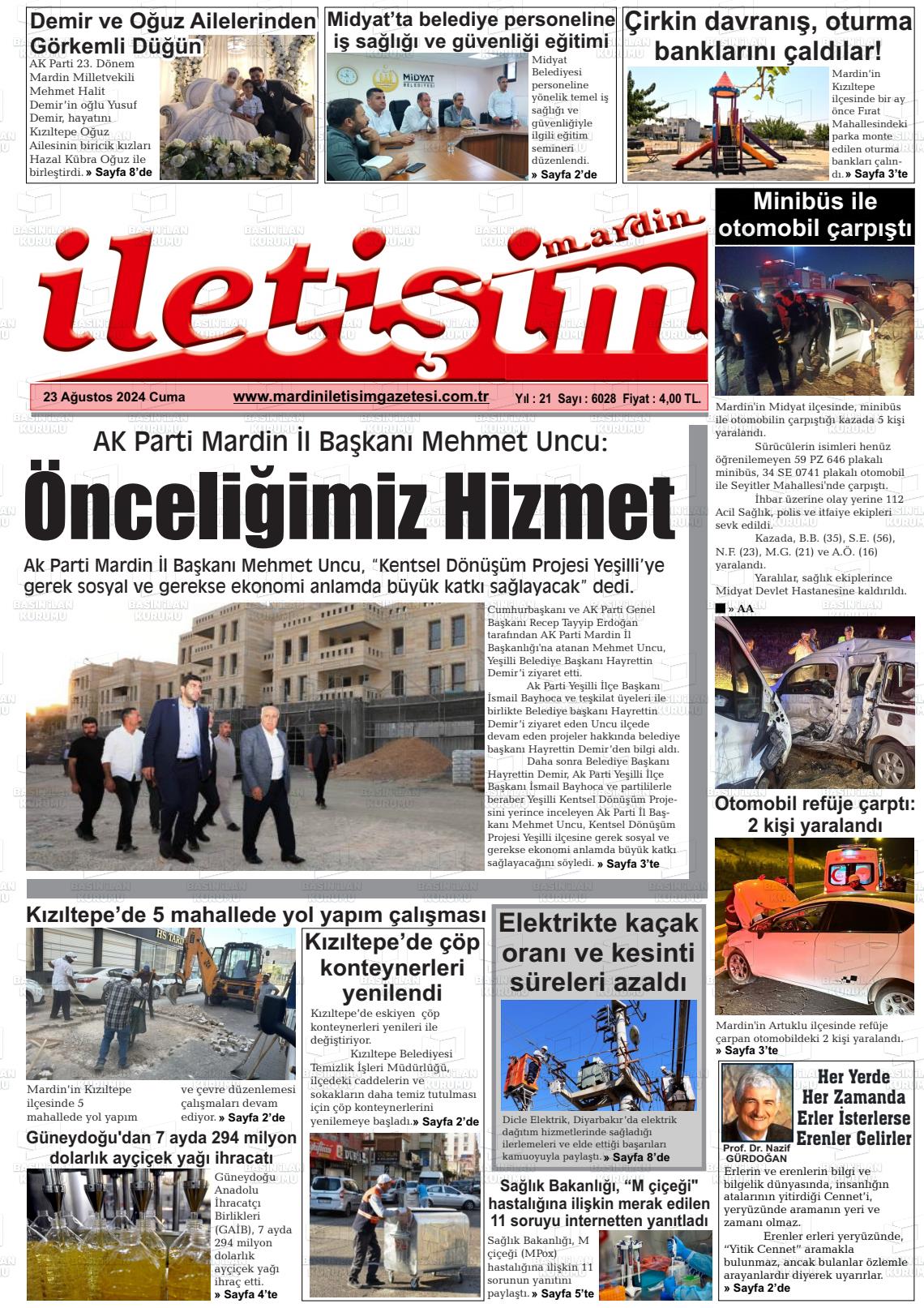 24 Ağustos 2024 Mardin İletişim Gazete Manşeti