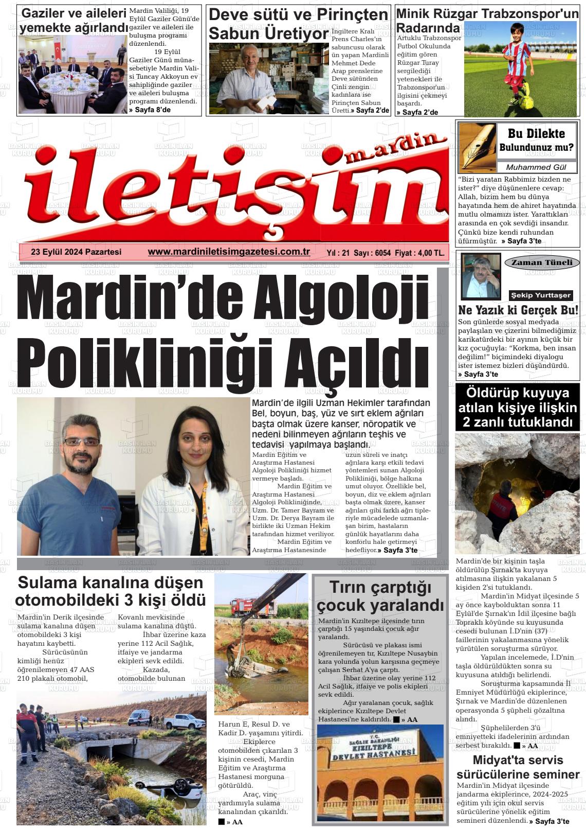 23 Eylül 2024 Mardin İletişim Gazete Manşeti