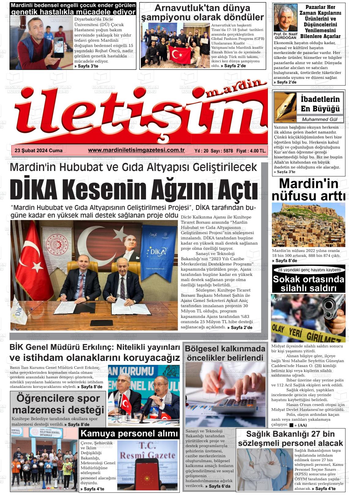 23 Şubat 2024 Mardin İletişim Gazete Manşeti