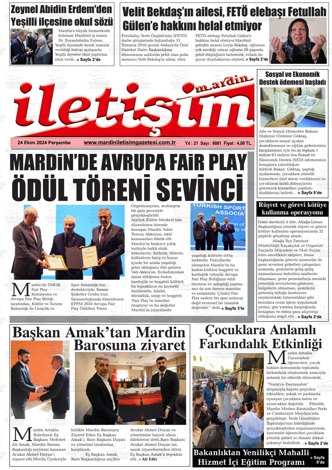 24 Ekim 2024 Mardin İletişim Gazete Manşeti