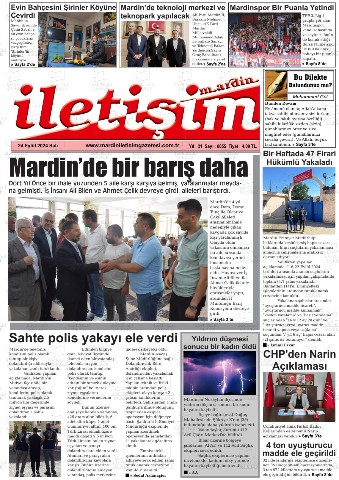 24 Eylül 2024 Mardin İletişim Gazete Manşeti