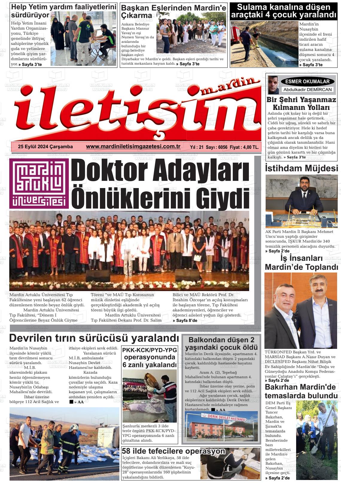 25 Eylül 2024 Mardin İletişim Gazete Manşeti