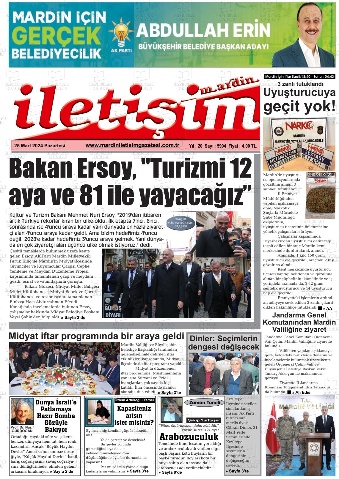 25 Mart 2024 Mardin İletişim Gazete Manşeti