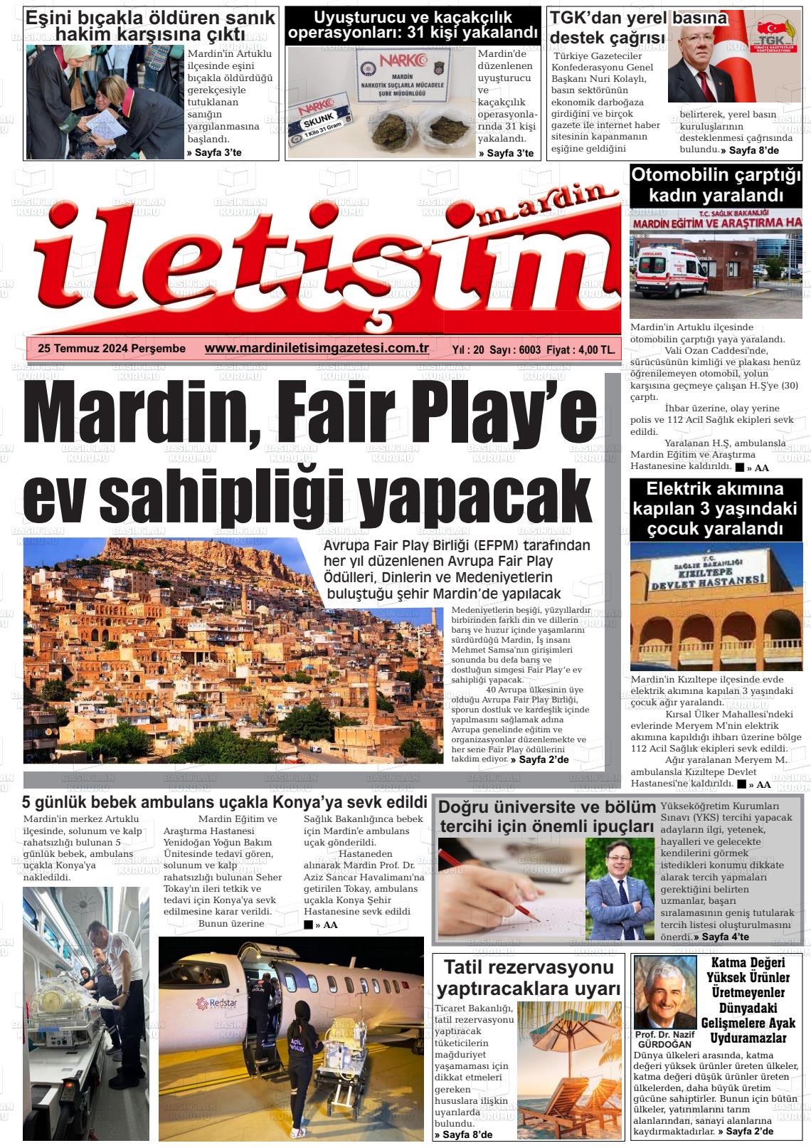 25 Temmuz 2024 Mardin İletişim Gazete Manşeti