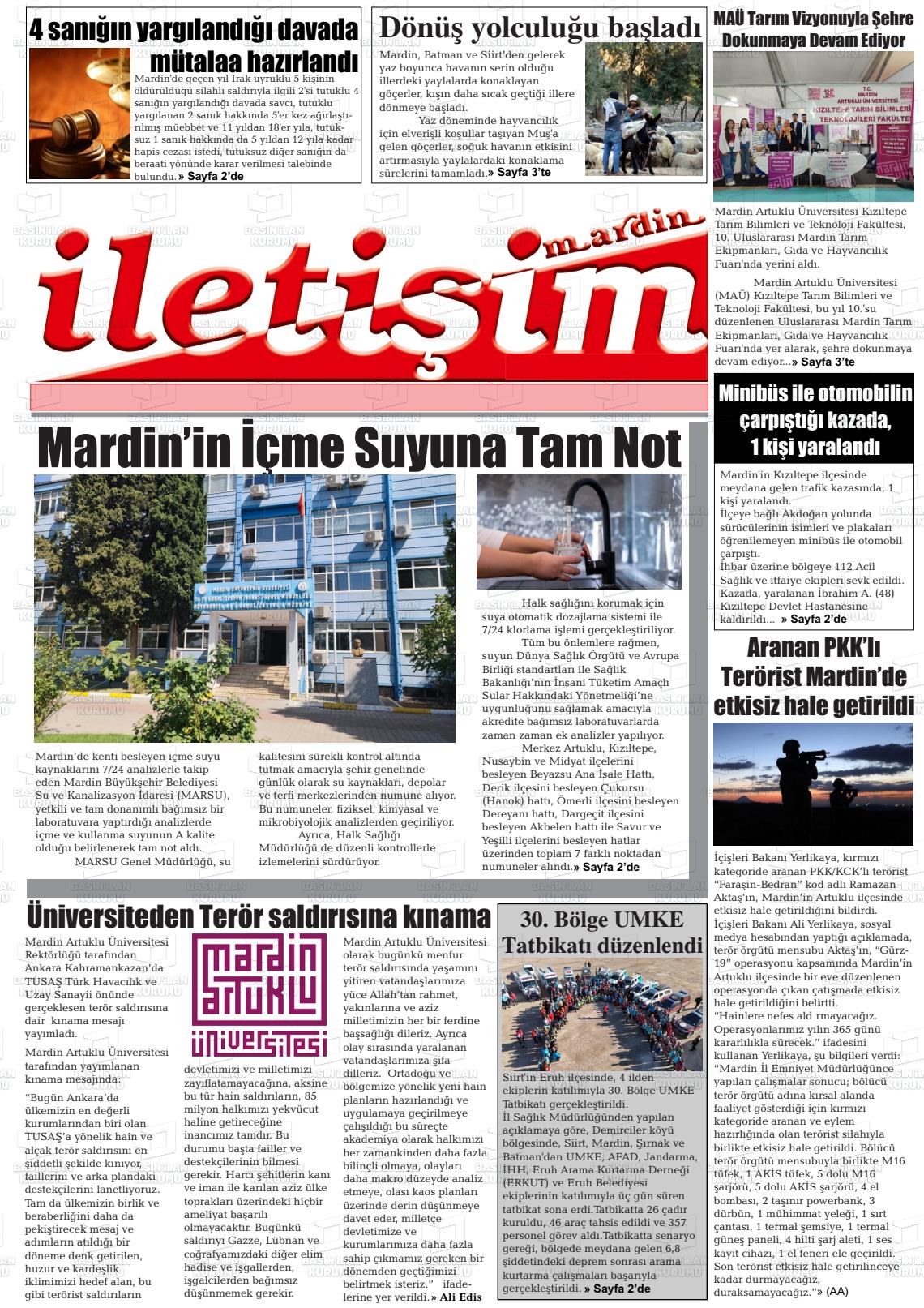 26 Ekim 2024 Mardin İletişim Gazete Manşeti