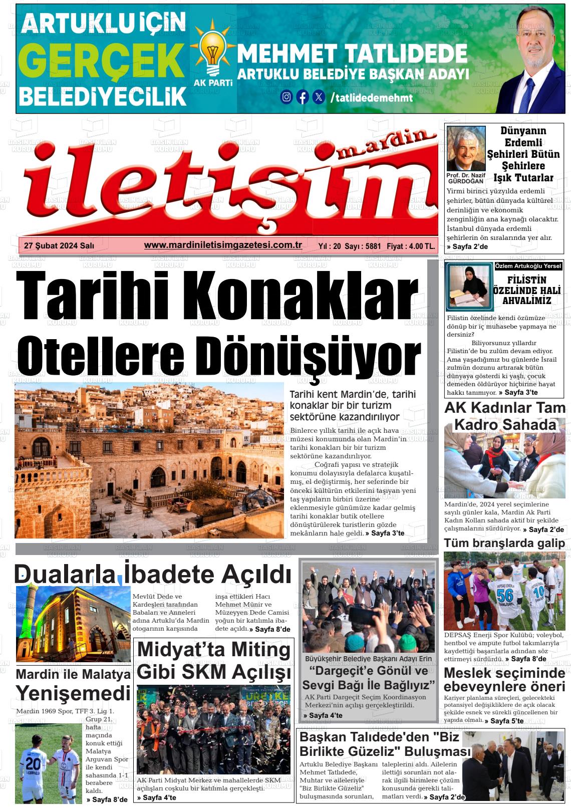 27 Şubat 2024 Mardin İletişim Gazete Manşeti