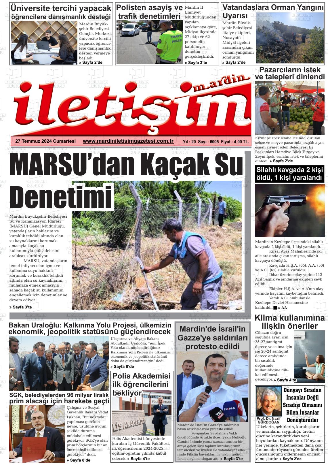 27 Temmuz 2024 Mardin İletişim Gazete Manşeti