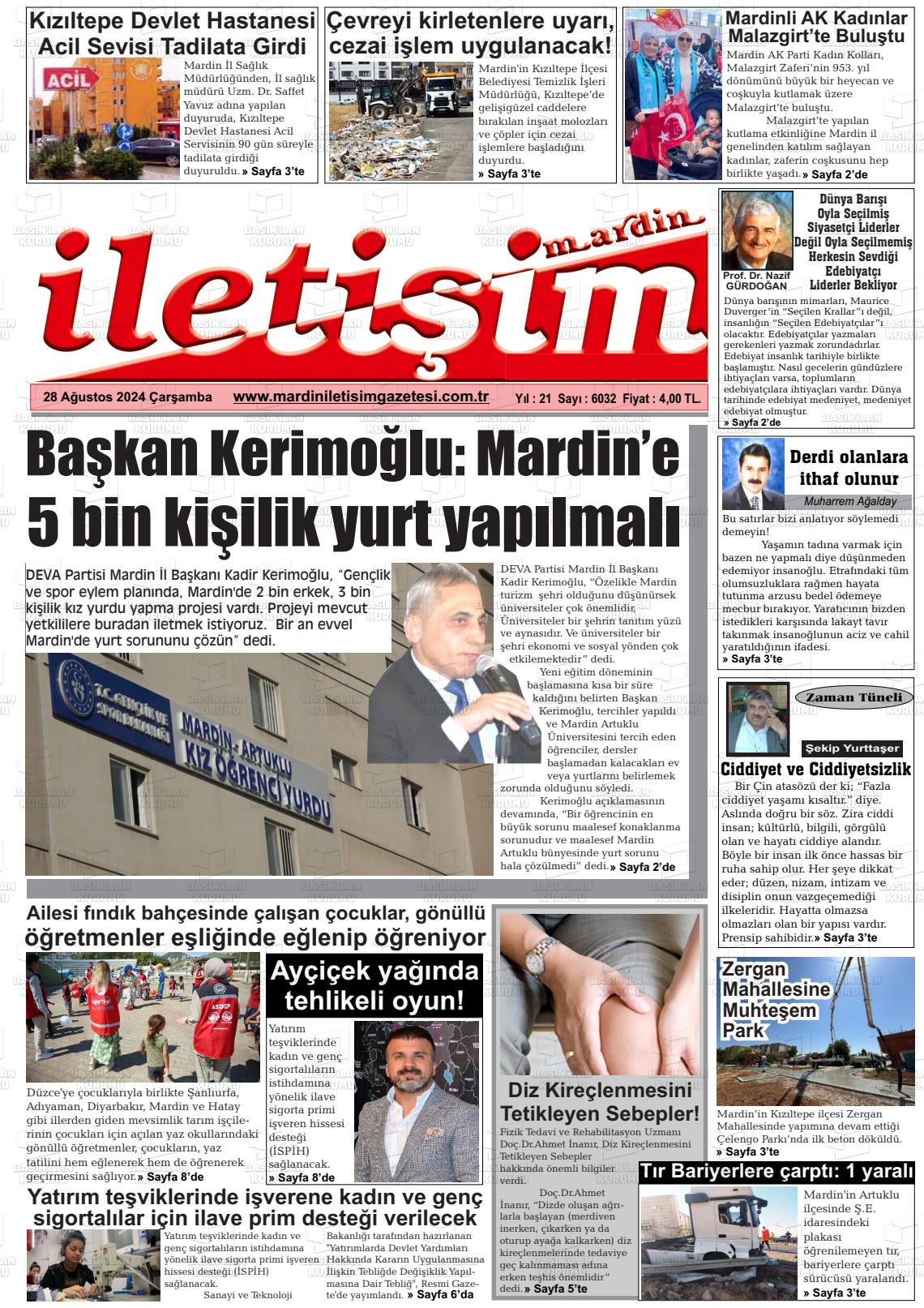 28 Ağustos 2024 Mardin İletişim Gazete Manşeti