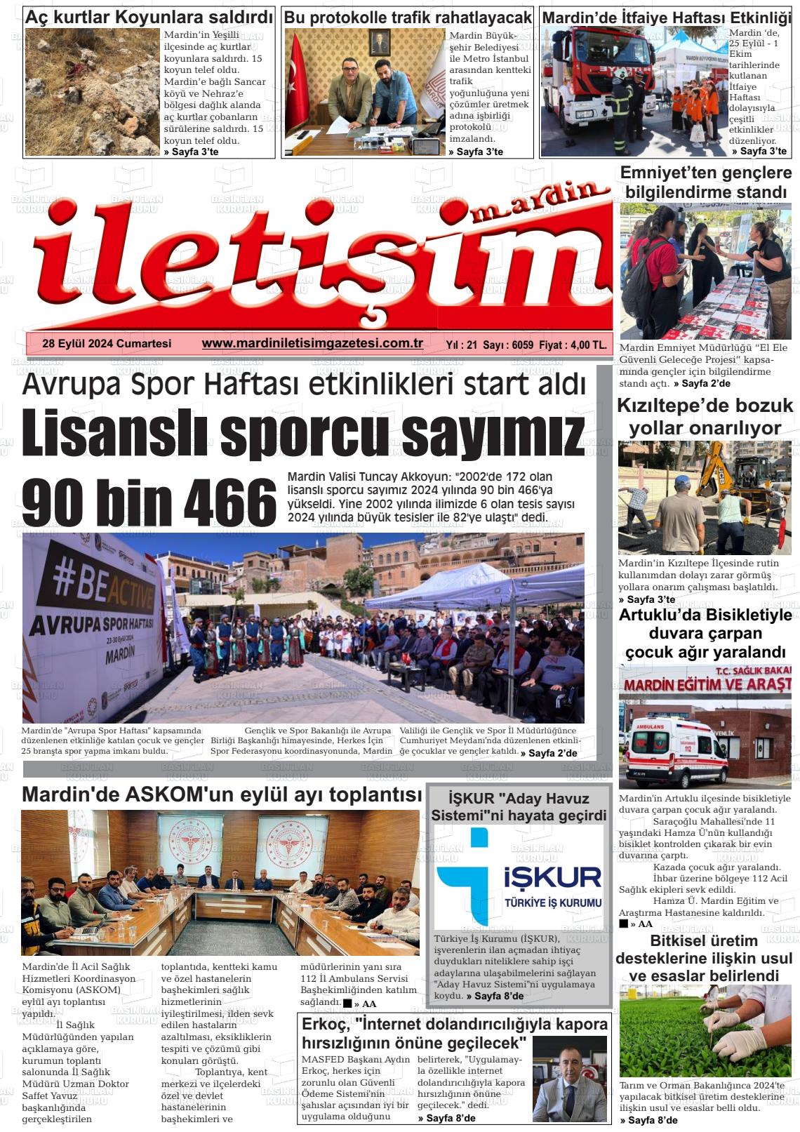 28 Eylül 2024 Mardin İletişim Gazete Manşeti