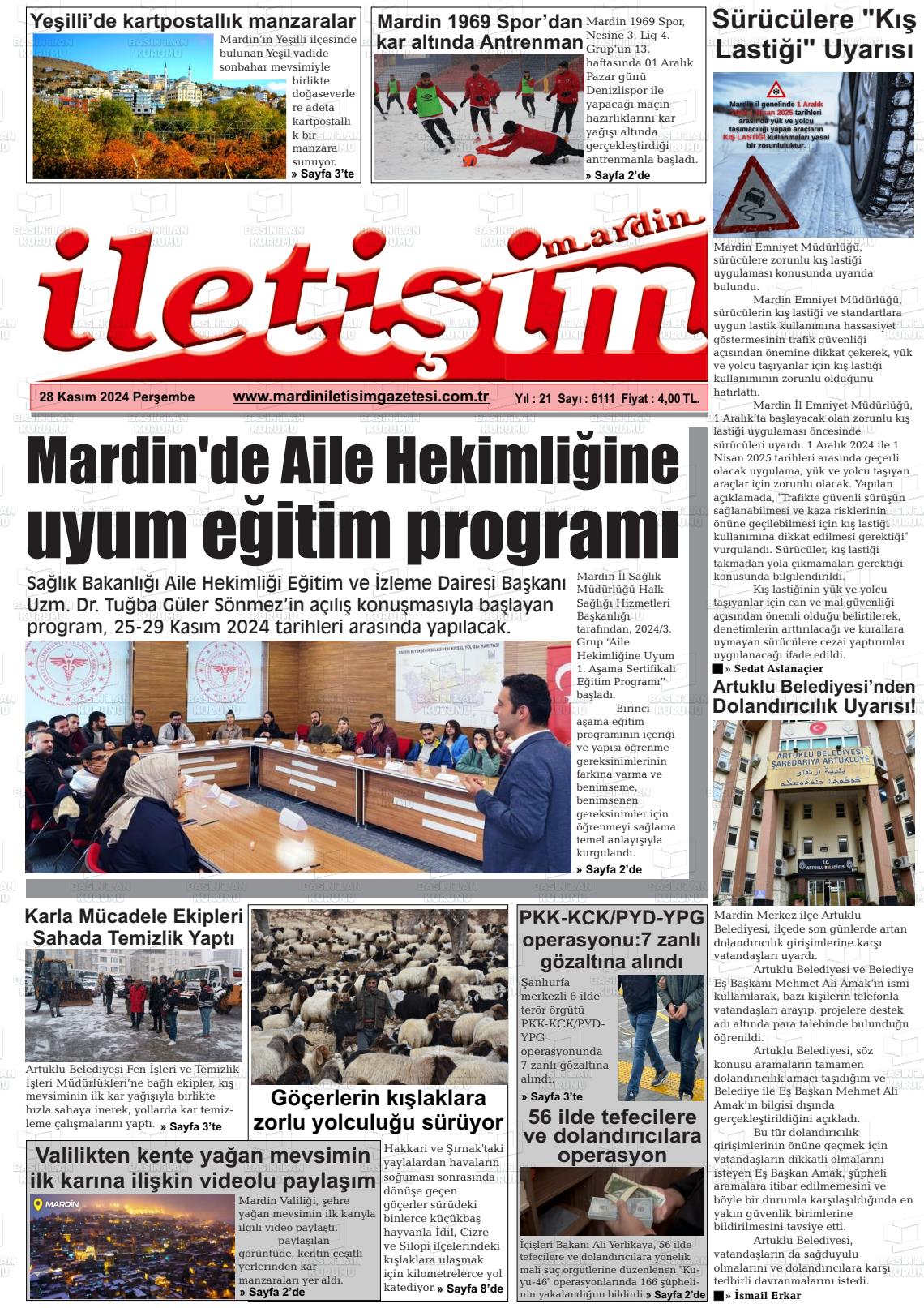 21 Aralık 2024 Mardin İletişim Gazete Manşeti