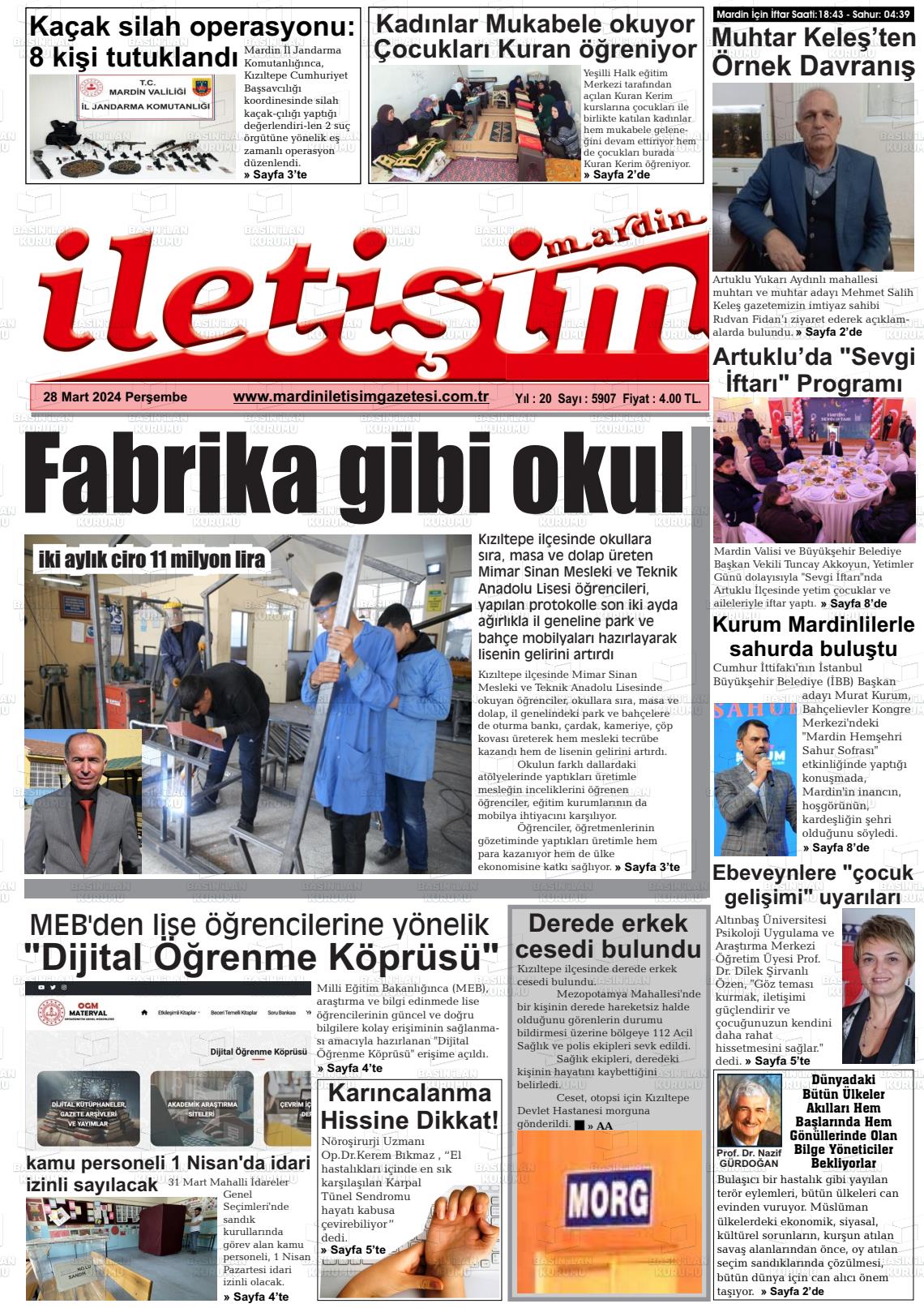 28 Mart 2024 Mardin İletişim Gazete Manşeti