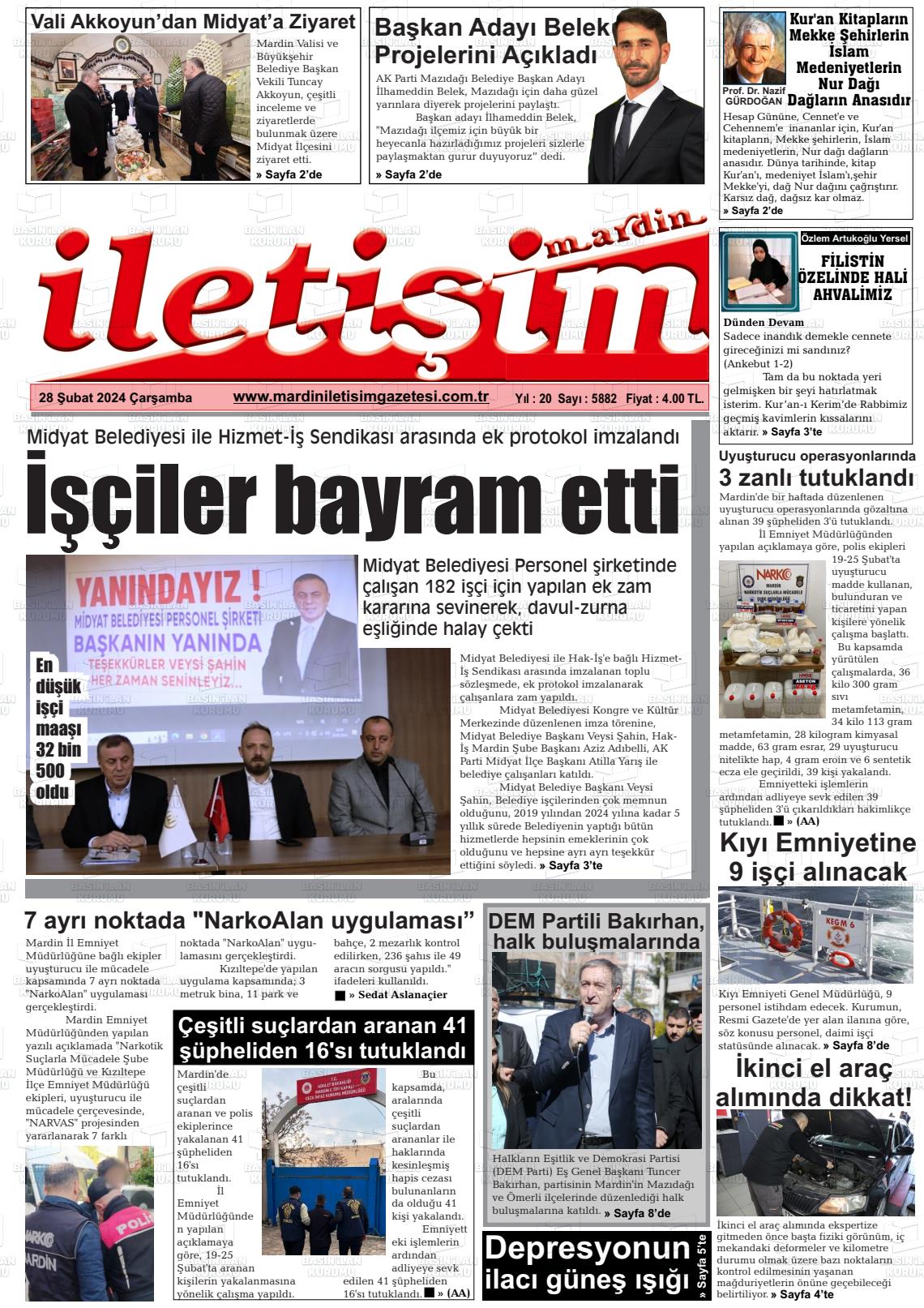 28 Şubat 2024 Mardin İletişim Gazete Manşeti