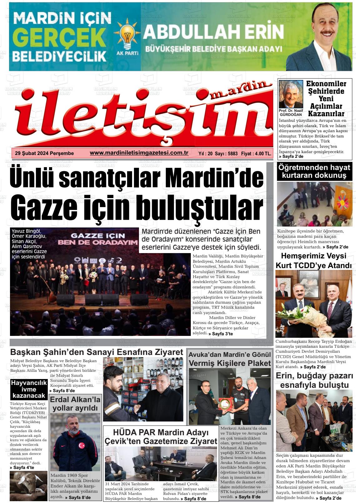 29 Şubat 2024 Mardin İletişim Gazete Manşeti