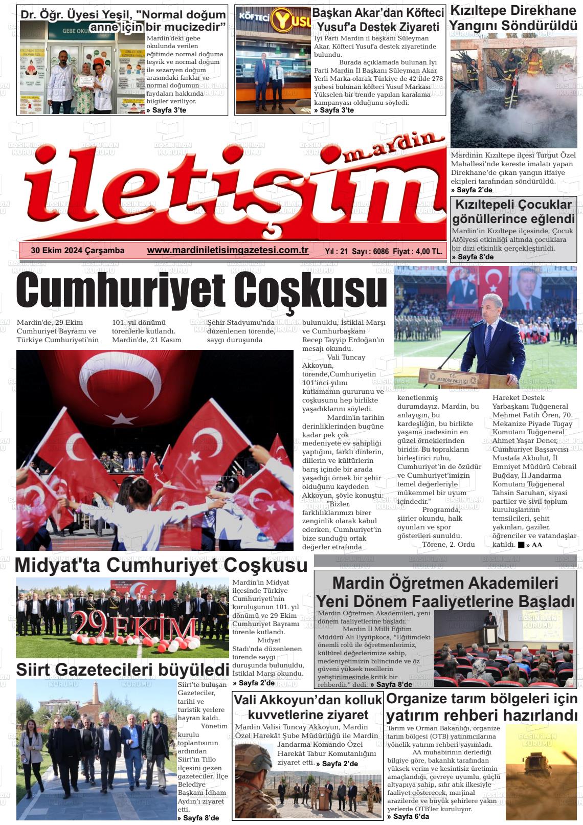 30 Ekim 2024 Mardin İletişim Gazete Manşeti