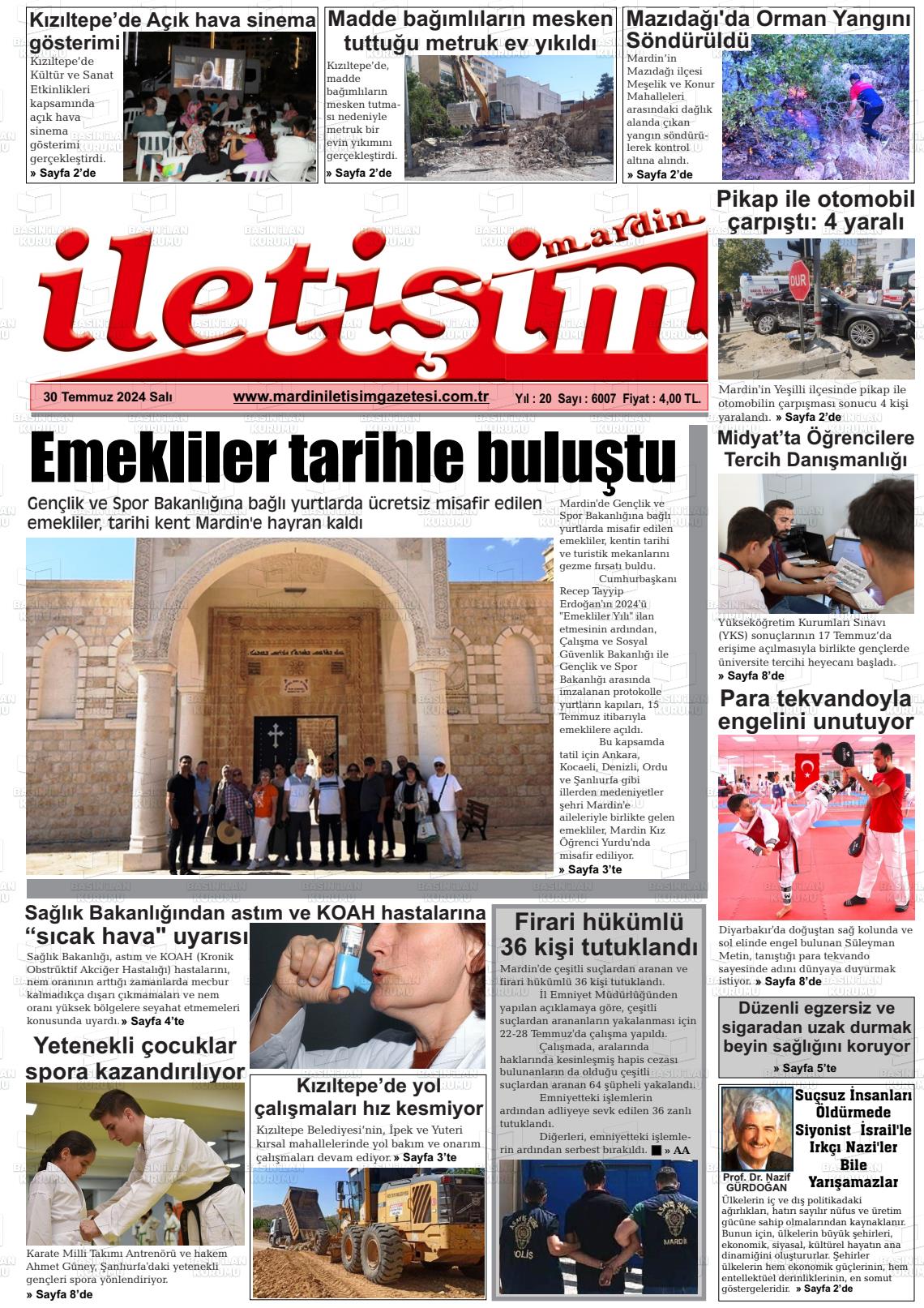 30 Temmuz 2024 Mardin İletişim Gazete Manşeti