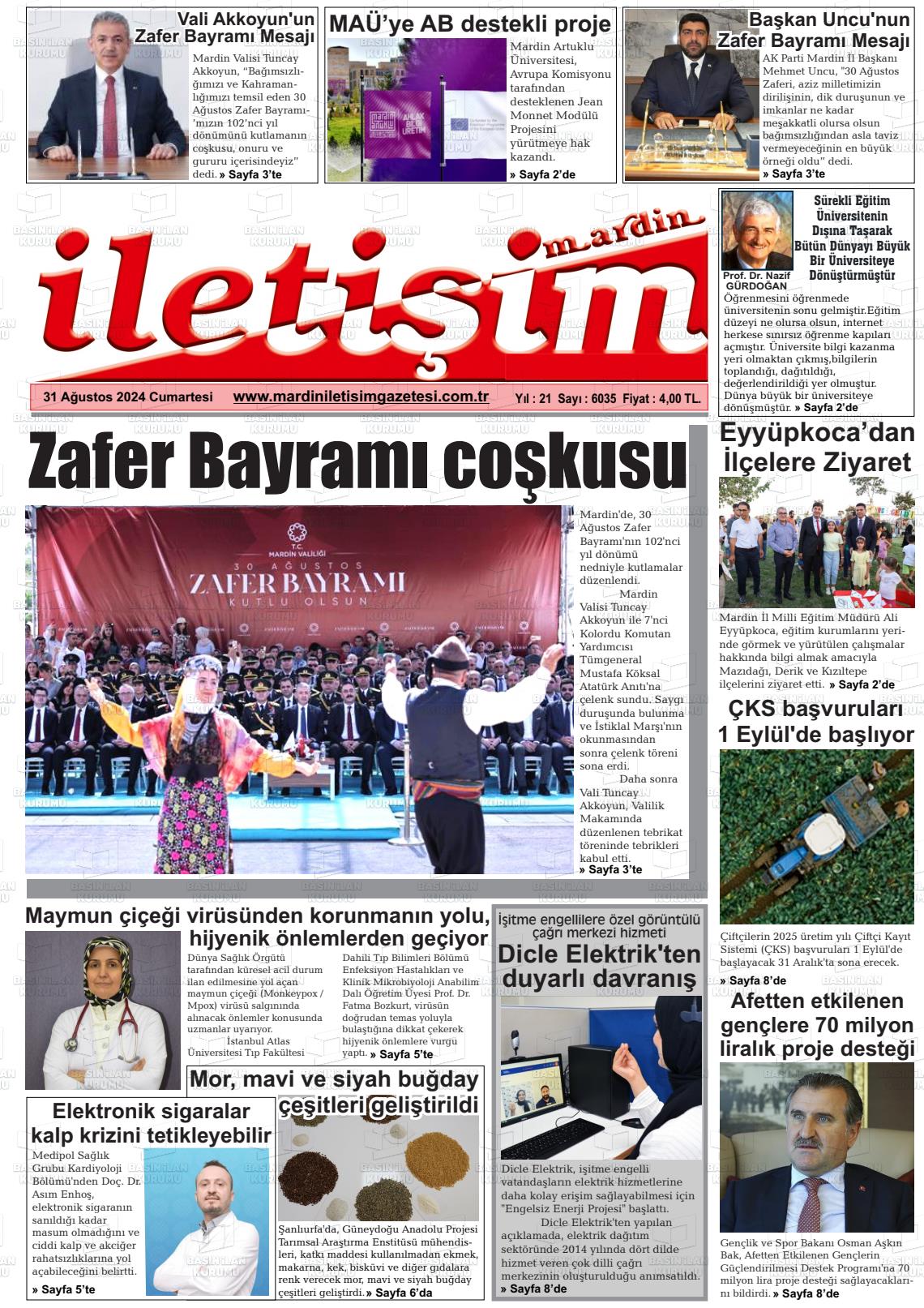 31 Ağustos 2024 Mardin İletişim Gazete Manşeti