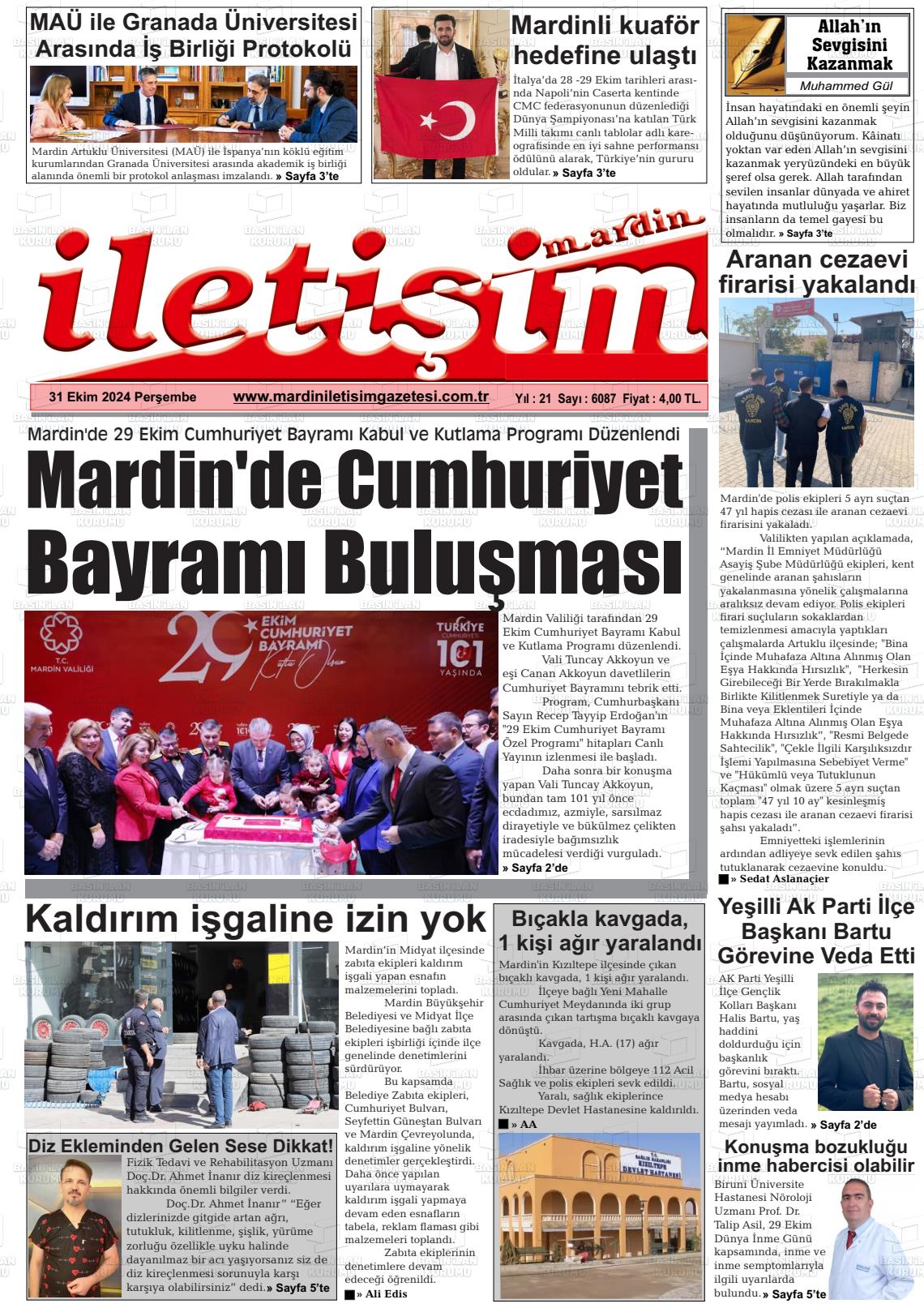 31 Ekim 2024 Mardin İletişim Gazete Manşeti