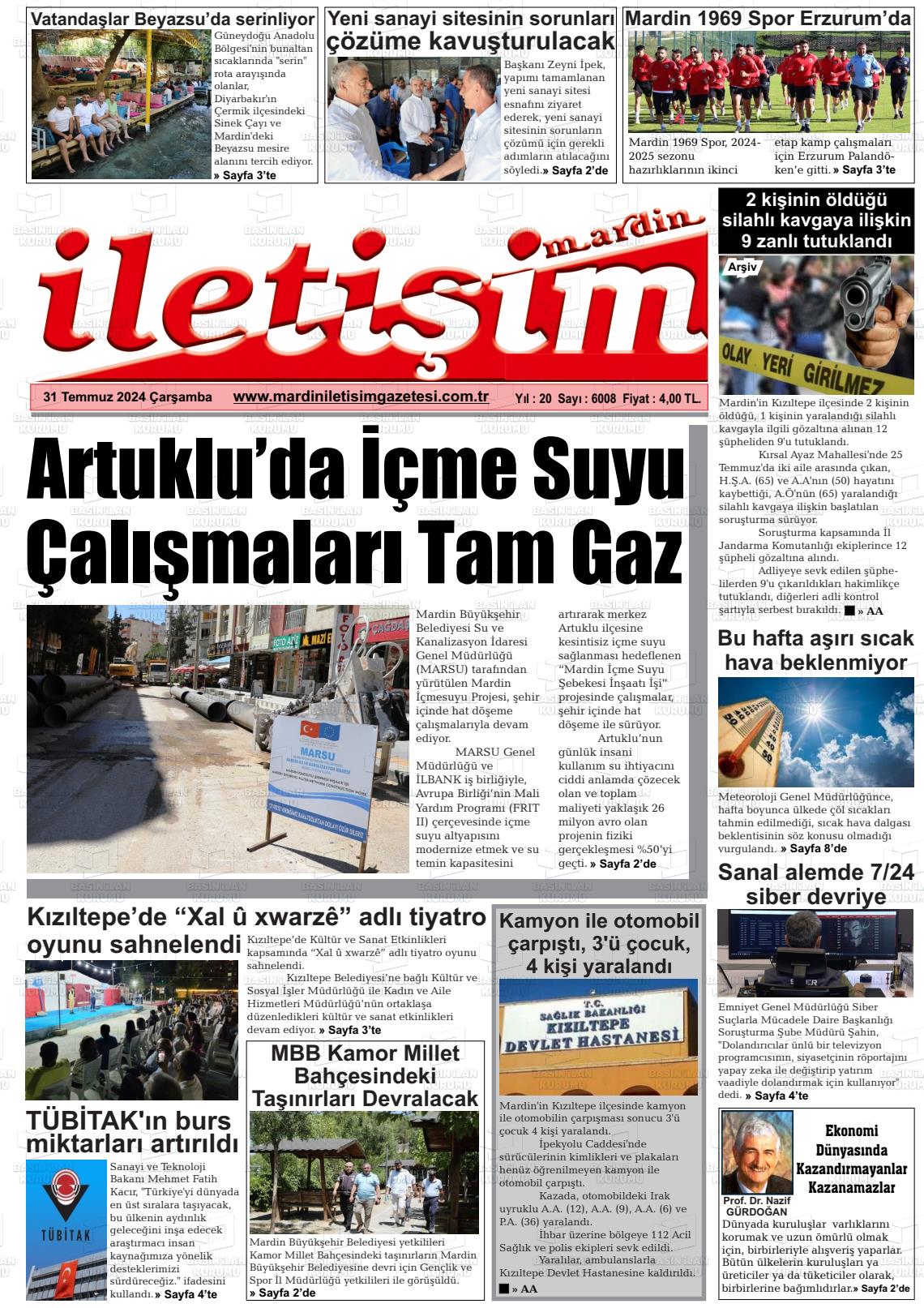 31 Temmuz 2024 Mardin İletişim Gazete Manşeti