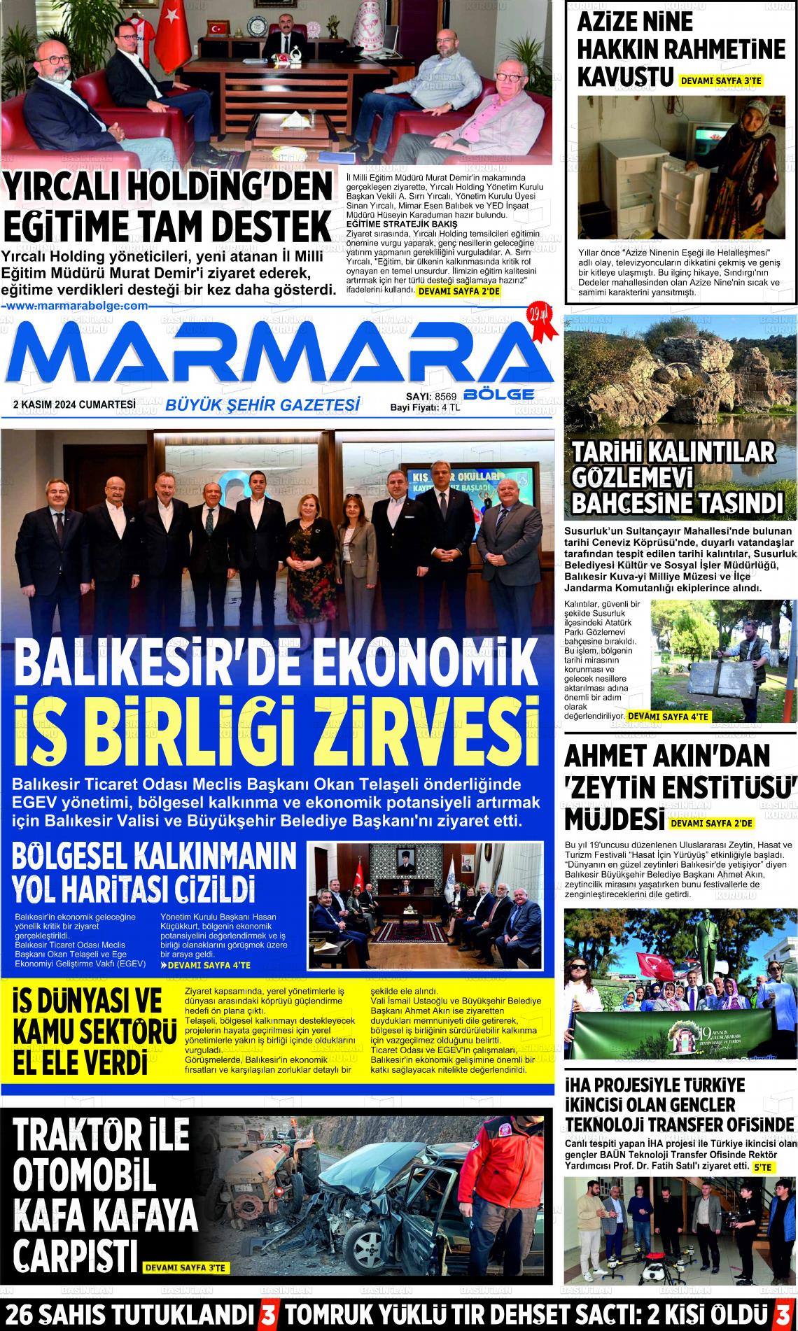 02 Kasım 2024 Marmara Bölge Gazete Manşeti