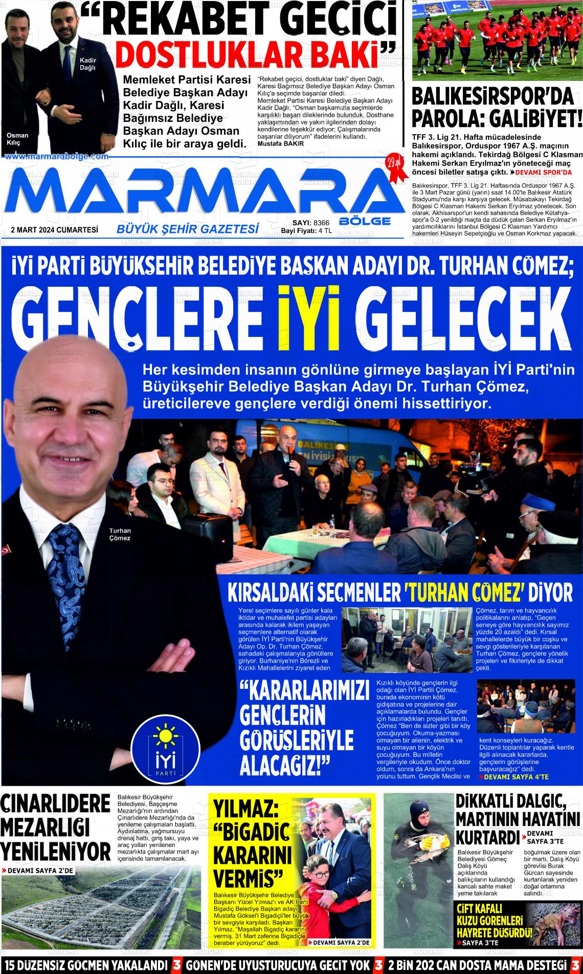 02 Mart 2024 Marmara Bölge Gazete Manşeti