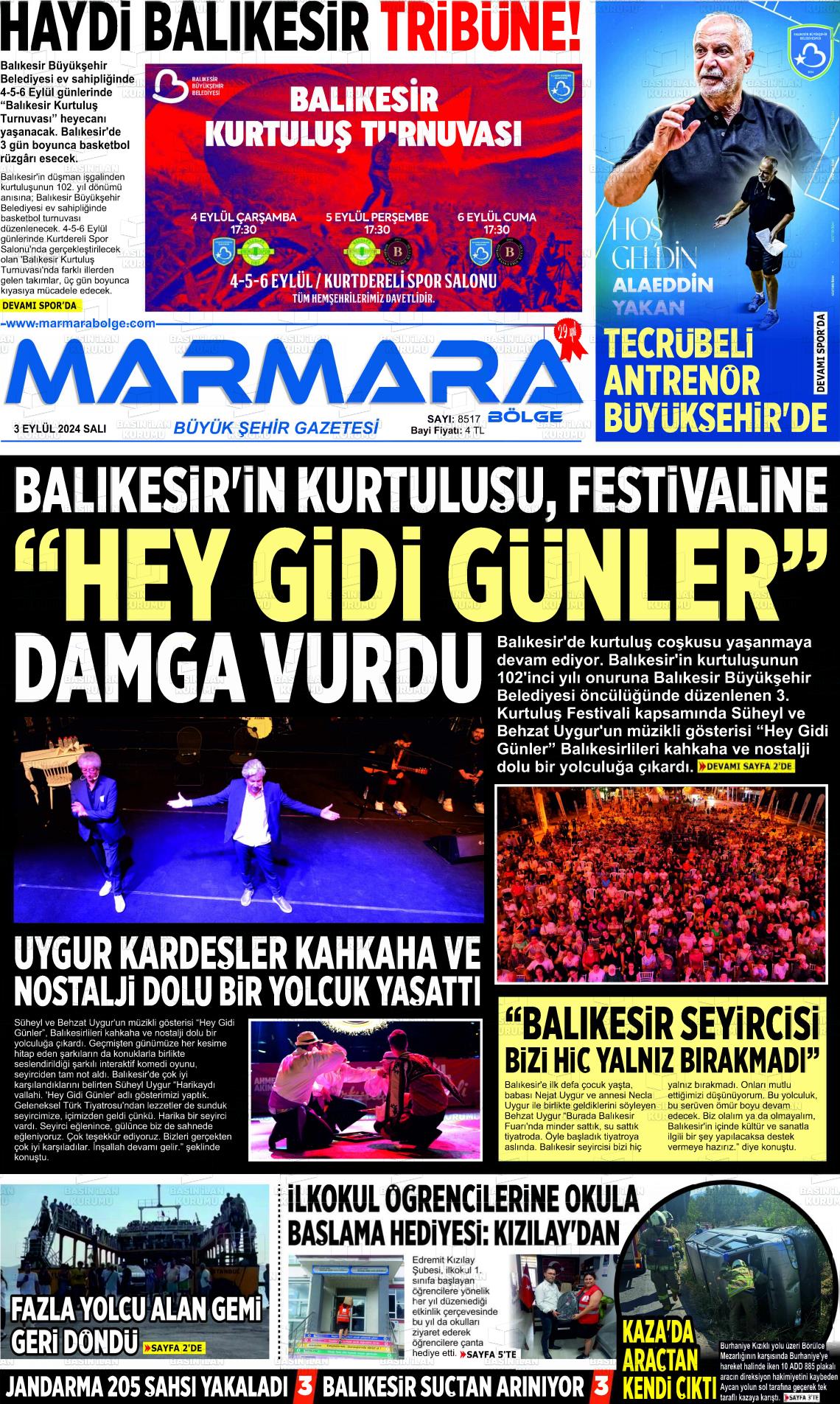 03 Eylül 2024 Marmara Bölge Gazete Manşeti