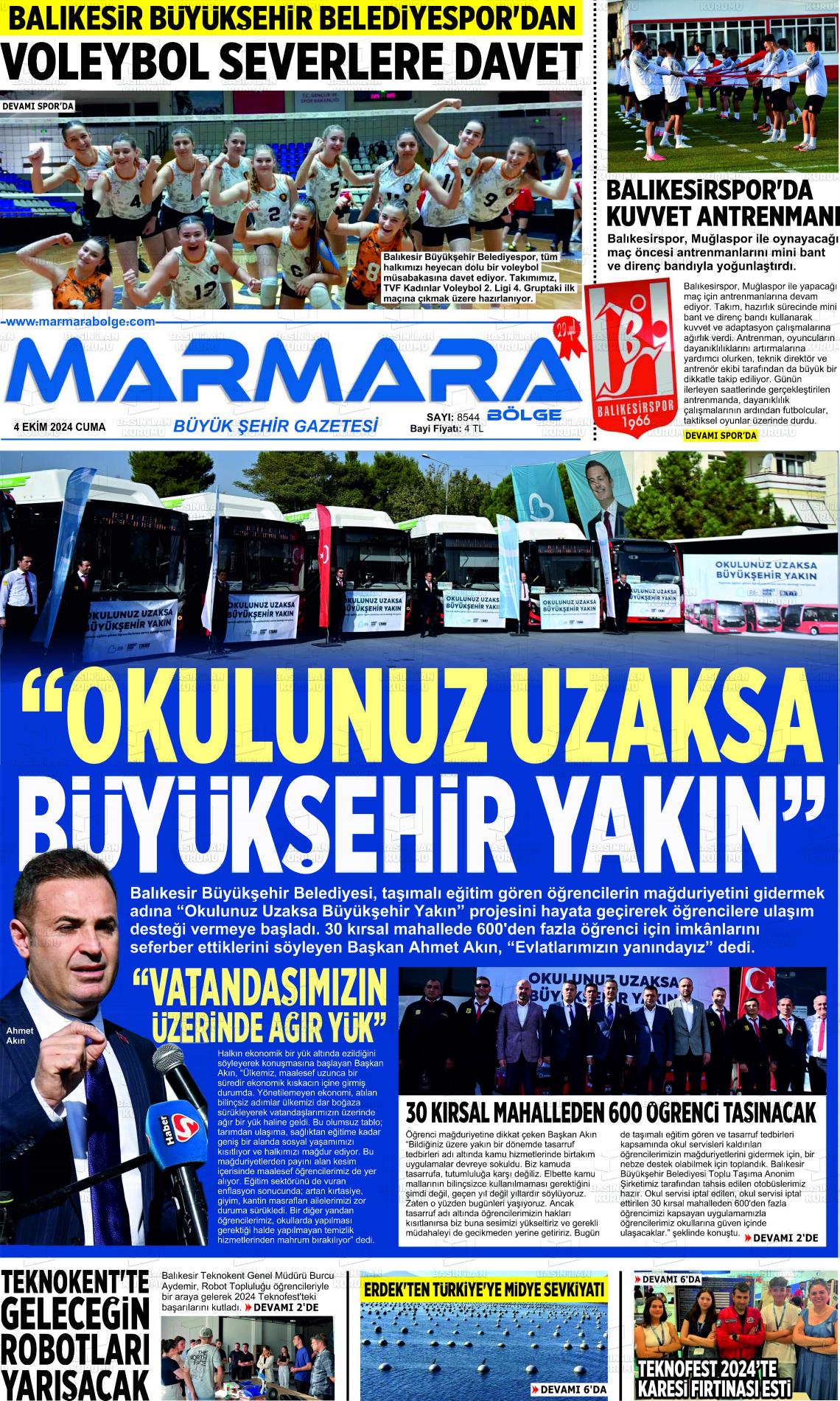 04 Ekim 2024 Marmara Bölge Gazete Manşeti