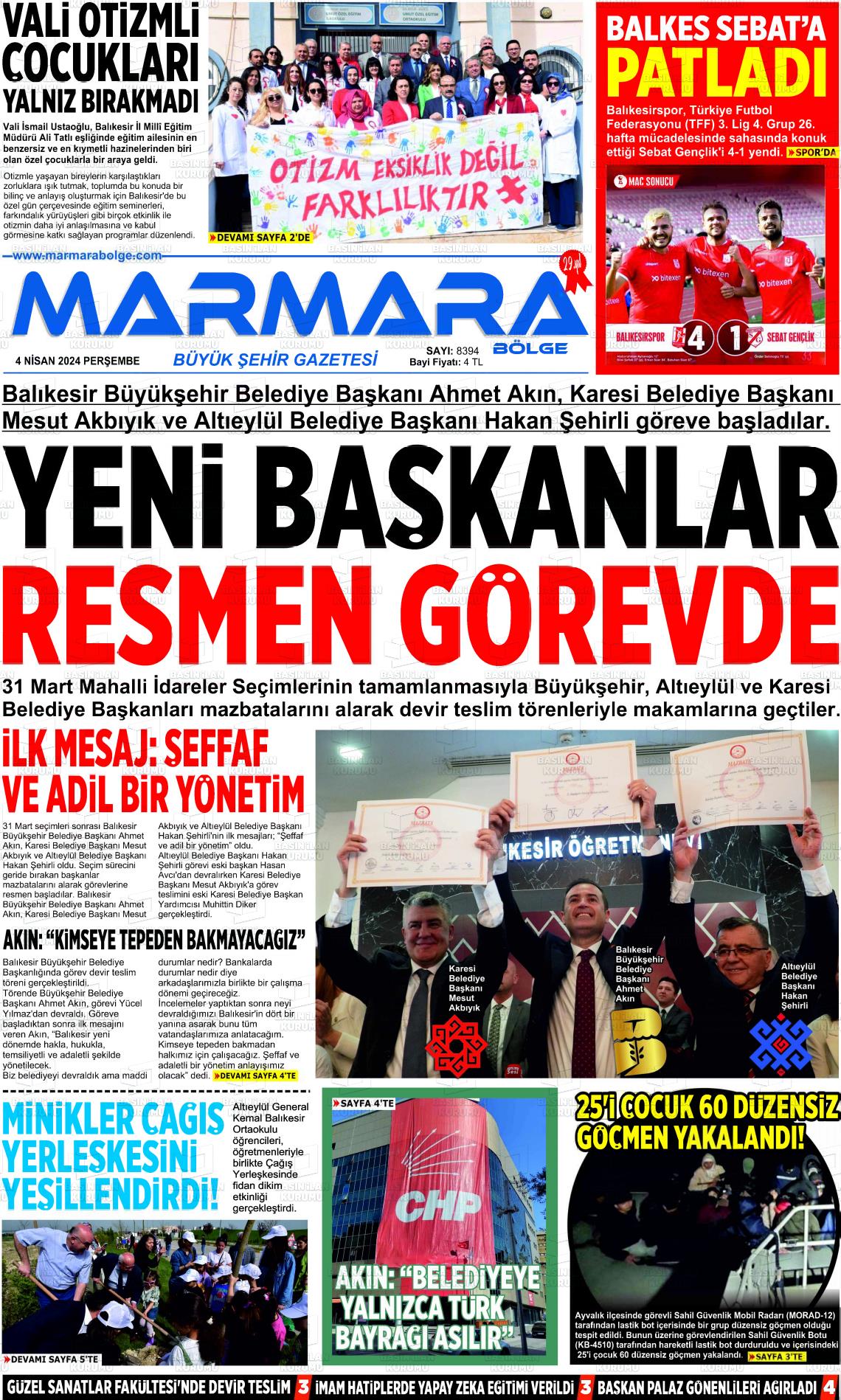 04 Nisan 2024 Marmara Bölge Gazete Manşeti