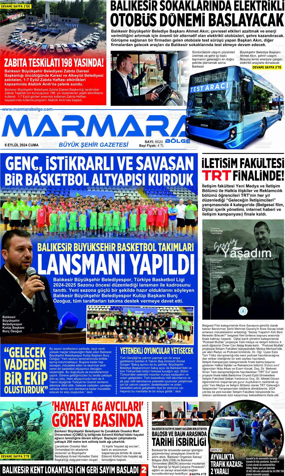 06 Eylül 2024 Marmara Bölge Gazete Manşeti