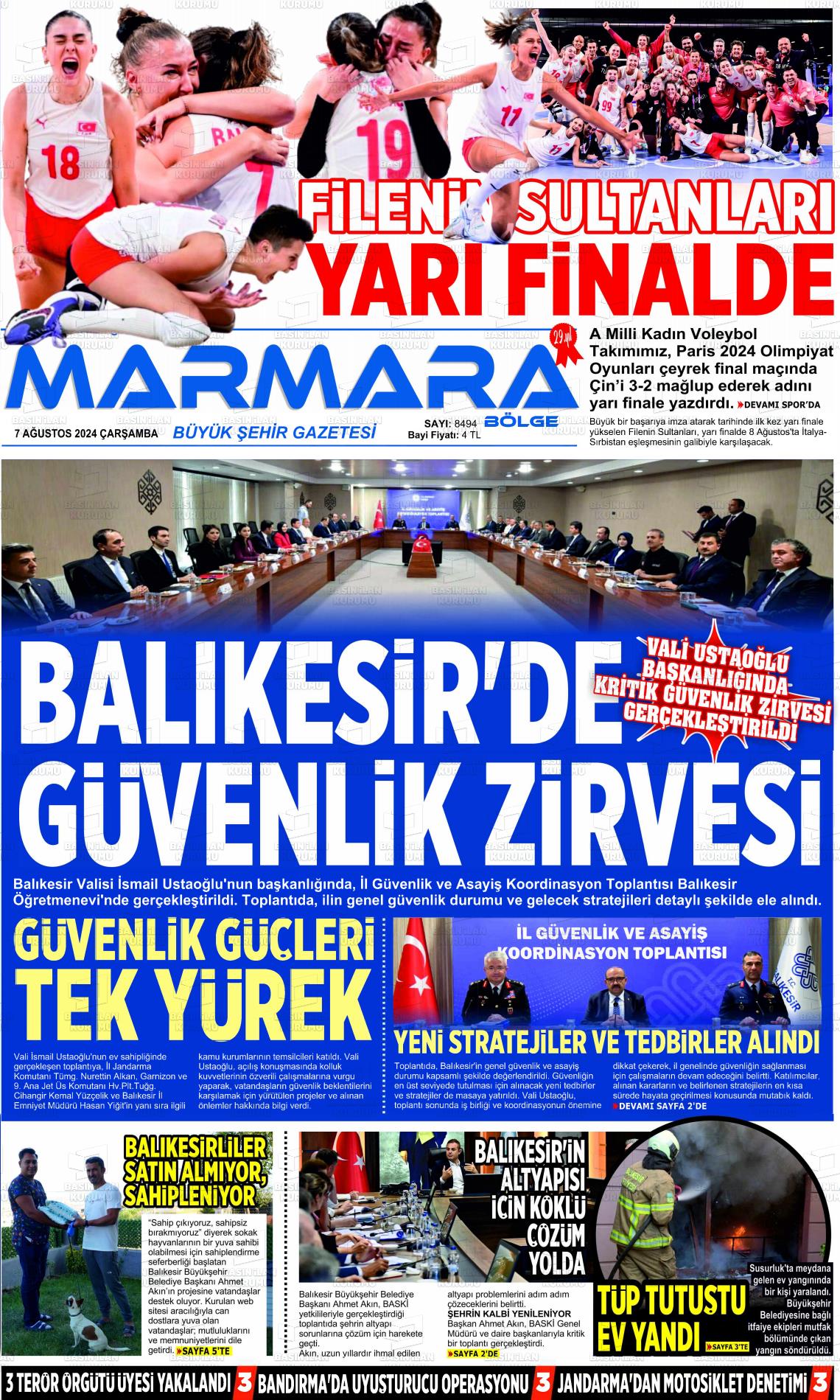 07 Ağustos 2024 Marmara Bölge Gazete Manşeti