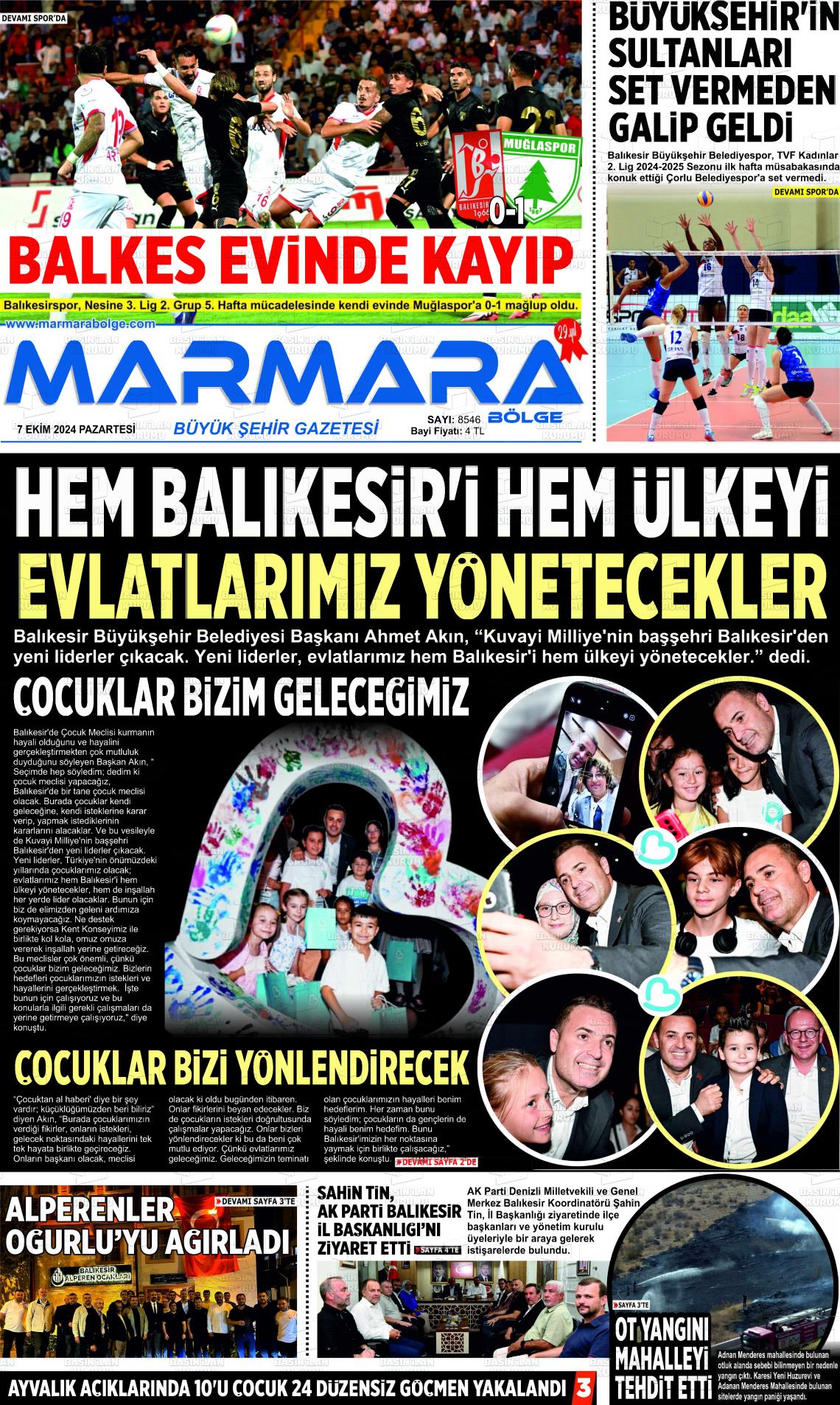 07 Ekim 2024 Marmara Bölge Gazete Manşeti