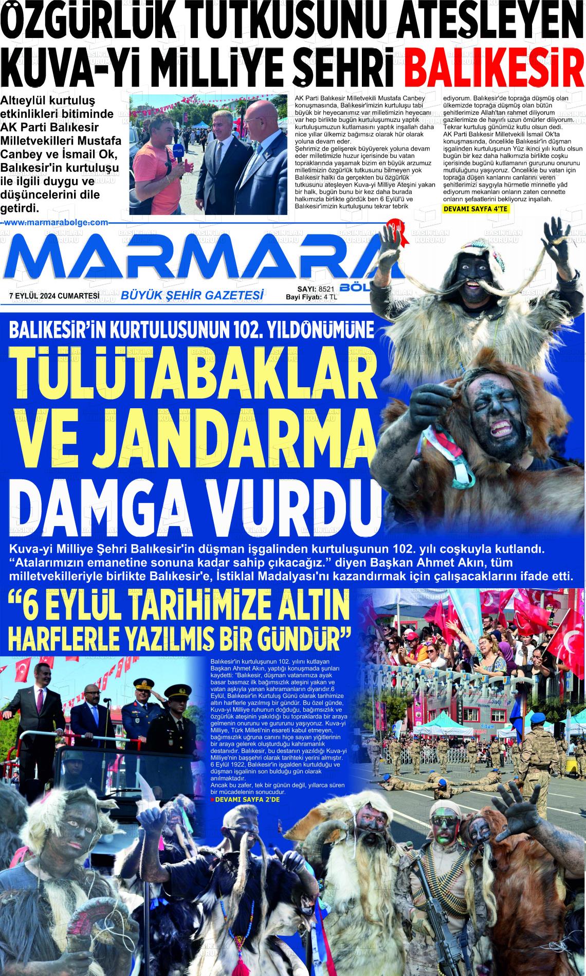 07 Eylül 2024 Marmara Bölge Gazete Manşeti