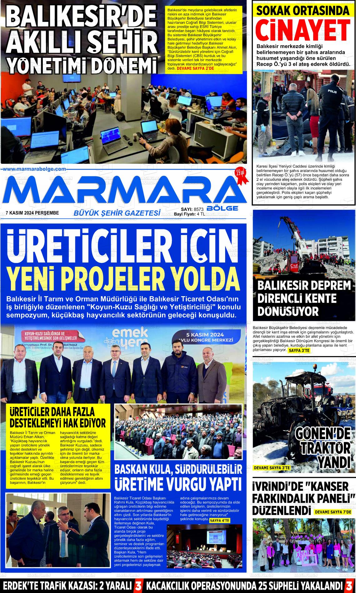 07 Kasım 2024 Marmara Bölge Gazete Manşeti